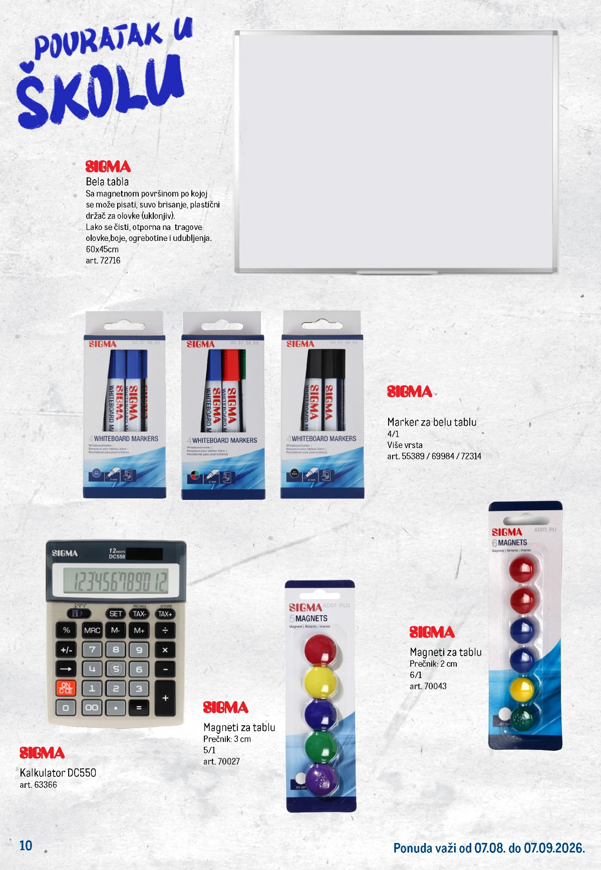 METRO školski katalog – Sigma bijela tabla, markeri za tablu, magneti i kalkulator DC550