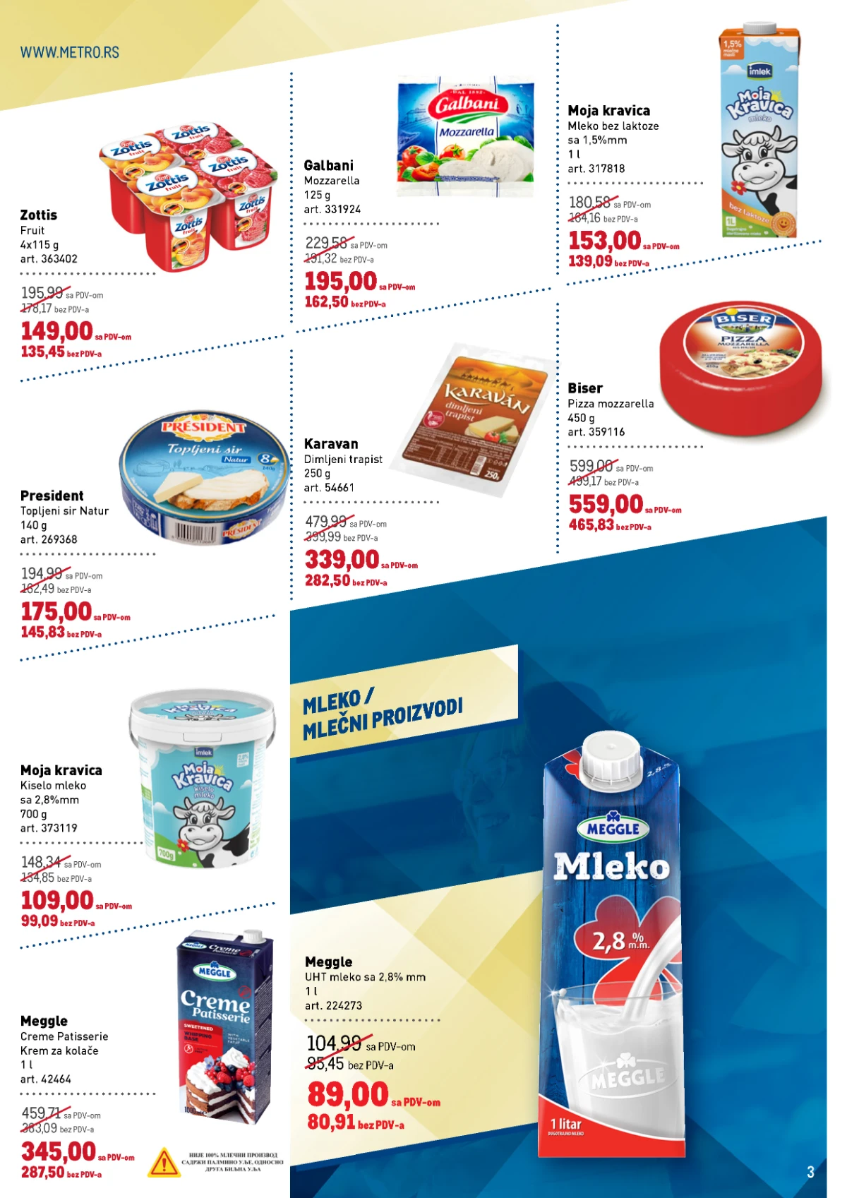 METRO katalog sa akcijom na mleko, sireve, jogurte, pavlake i druge mlečne proizvode