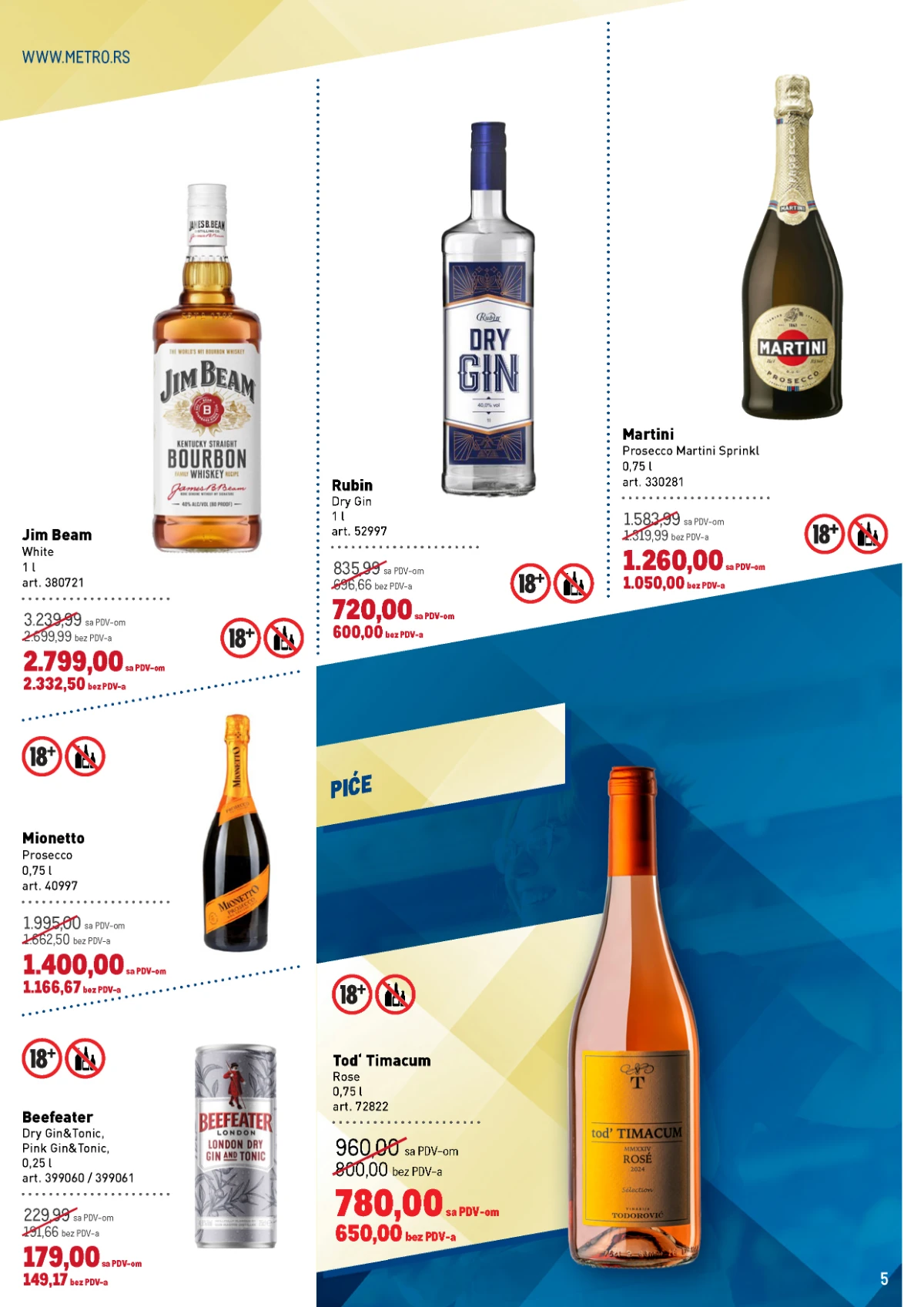 METRO katalog sa akcijskim cenama na alkoholna pića, vina, viski, džin i proseko