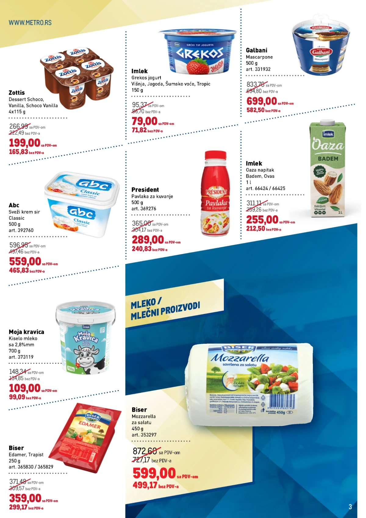 Metro katalog strana 3 – ABC krem sir, Biser mozzarella i Galbani mascarpone
