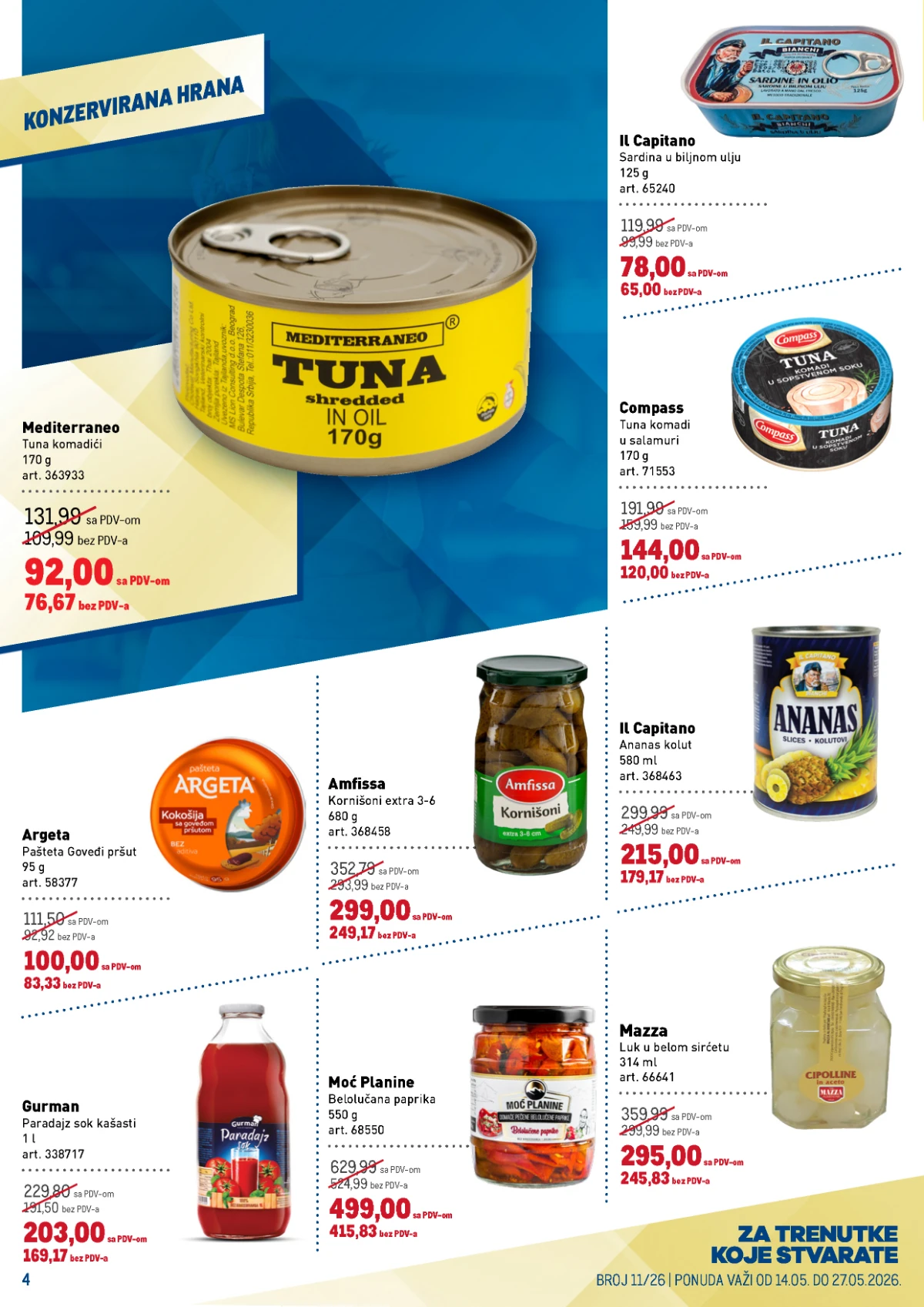 Metro katalog strana 4 – Mediterraneo tuna, Argeta pašteta i Compass tuna