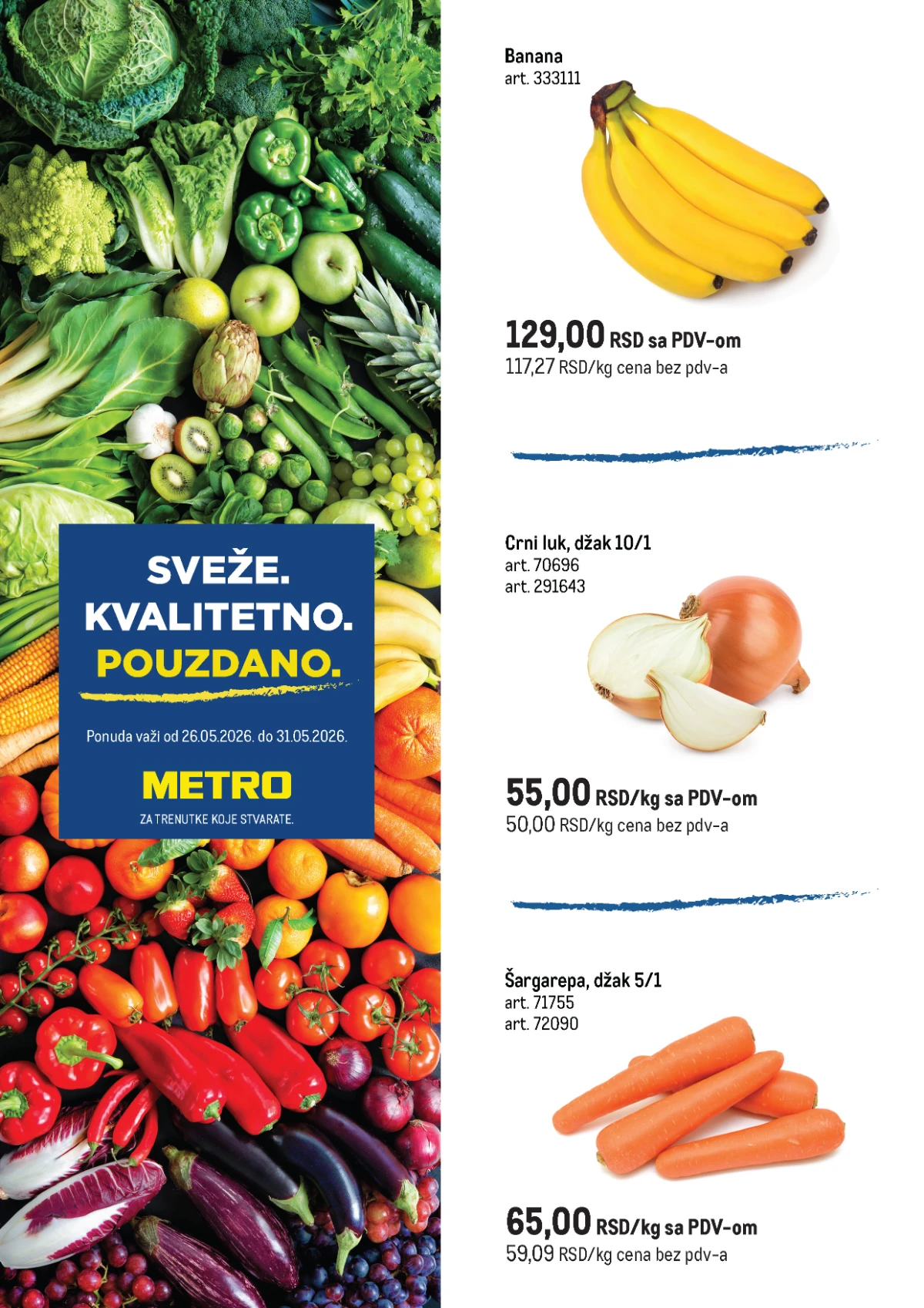 METRO akcija svežeg voća i povrća 26.05–31.05.2026 banana crni luk i šargarepa po nižim cenama