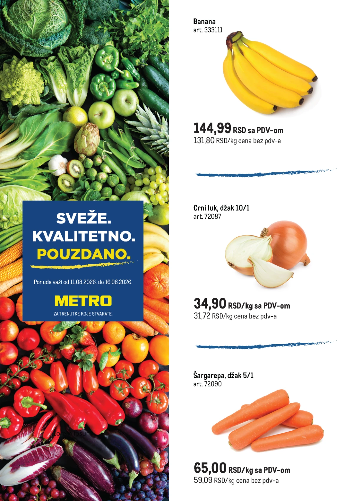 METRO ponuda do 16.08.2026. – banane 144,99 RSD/kg, crni luk 34,90 RSD/kg i šargarepa 65,00 RSD/kg