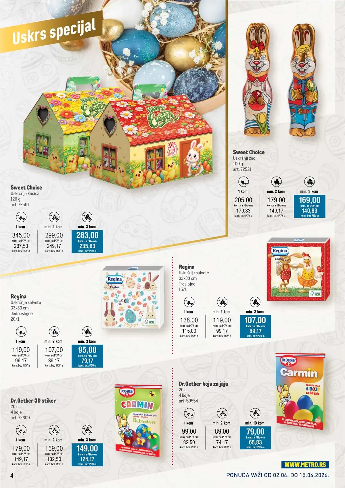 METRO Uskrsna akcija katalog – prehrana i neprehrana sniženja strana 4 do 15. aprila 2026