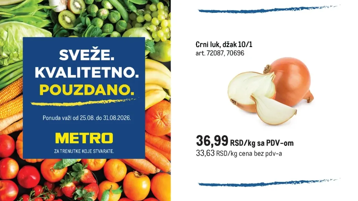 METRO akcija od 25.08. do 31.08.2026. donosi ponudu svežeg voća i povrća po povoljnim cenama