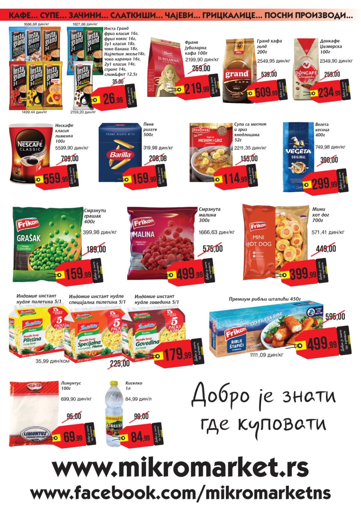 Mikromarket kafa i zamrznuti proizvodi na sniženju – Grand kafa, Frikom i testenina