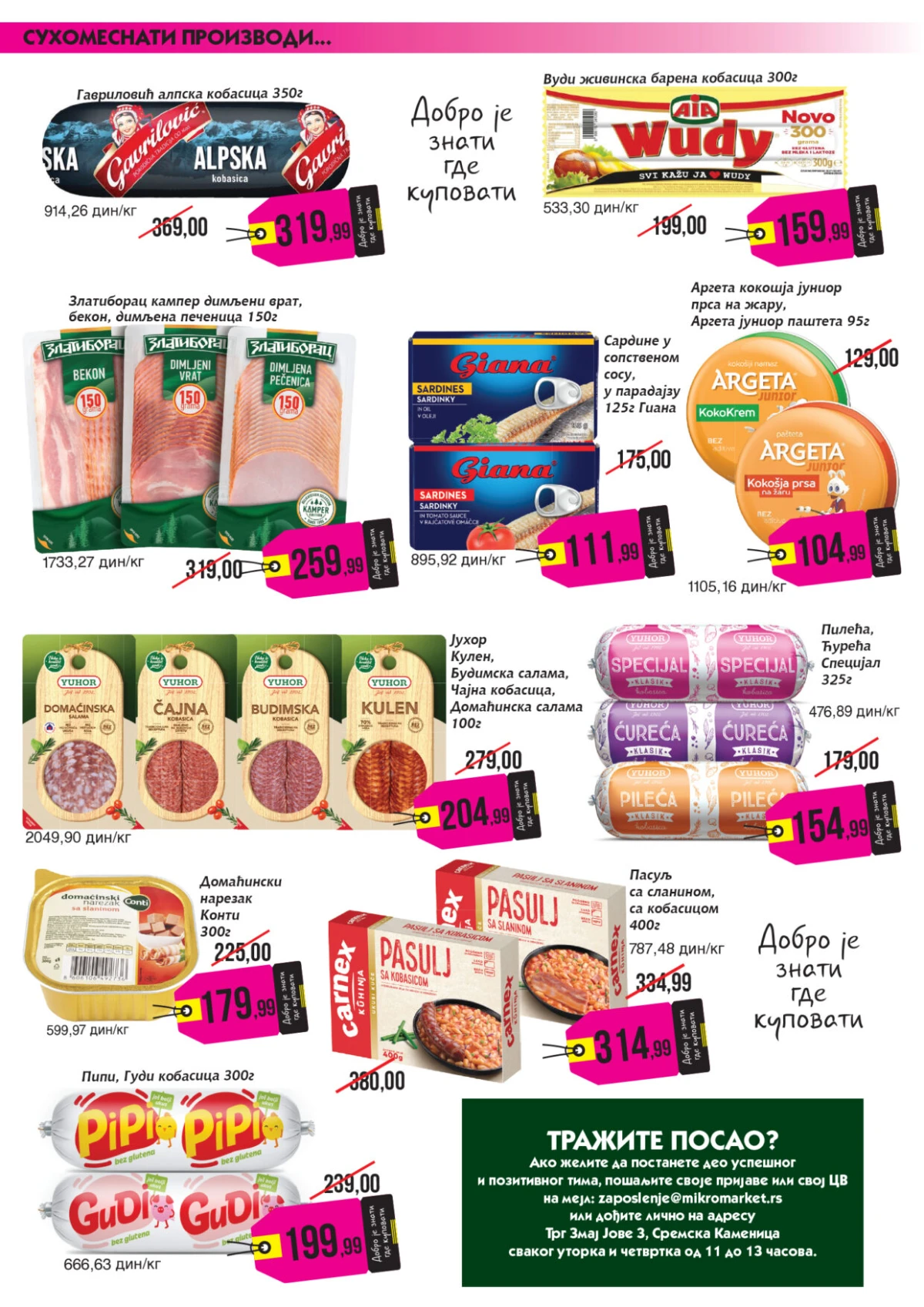Mikromarket suhomesnati proizvodi na akciji – kobasice, salame i paštete