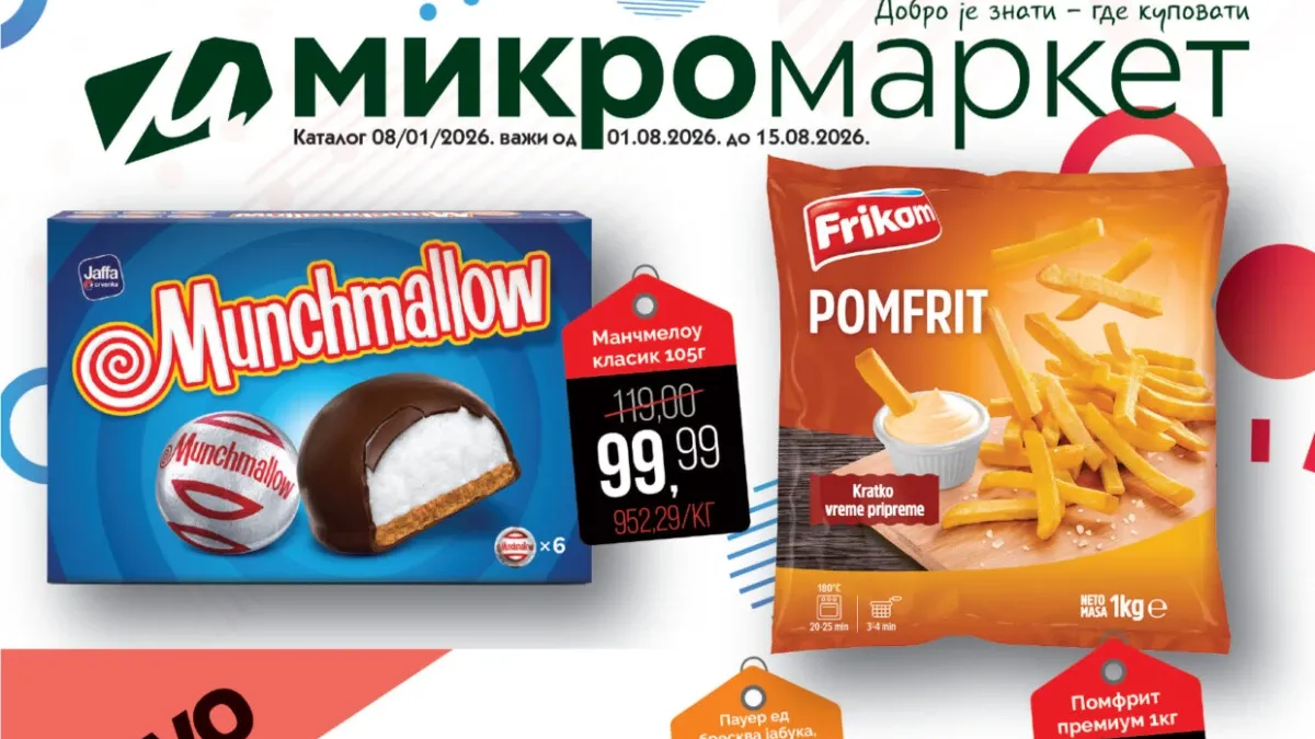 Mikromarket akcija do 15.08.2026. sa sniženim cenama prehrambenih proizvoda, pića i kućnih potrepština