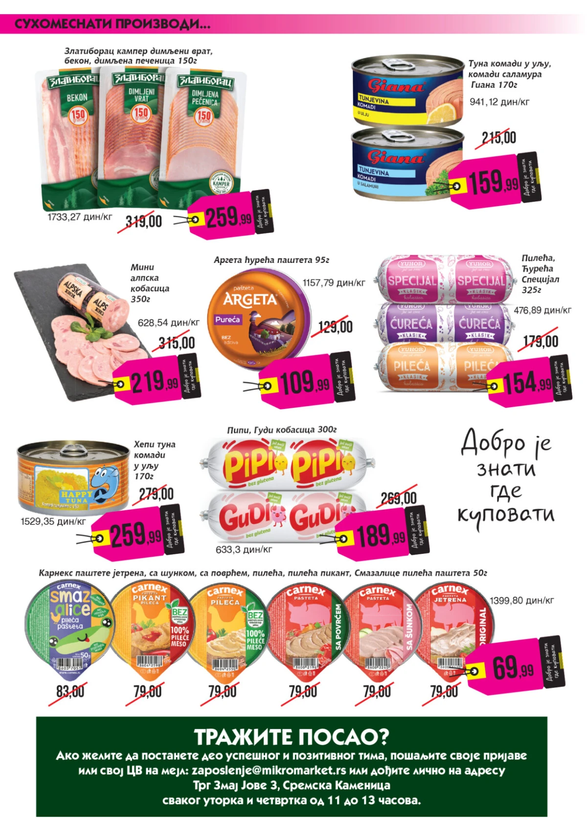 Mikromarket katalog – suhomesnati proizvodi, paštete i tuna na akciji