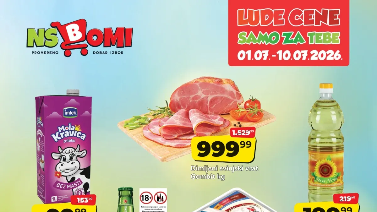 NS Bomi akcija od 01. do 10.07.2026 – lude cene na prehranu, piće i proizvode za domaćinstvo