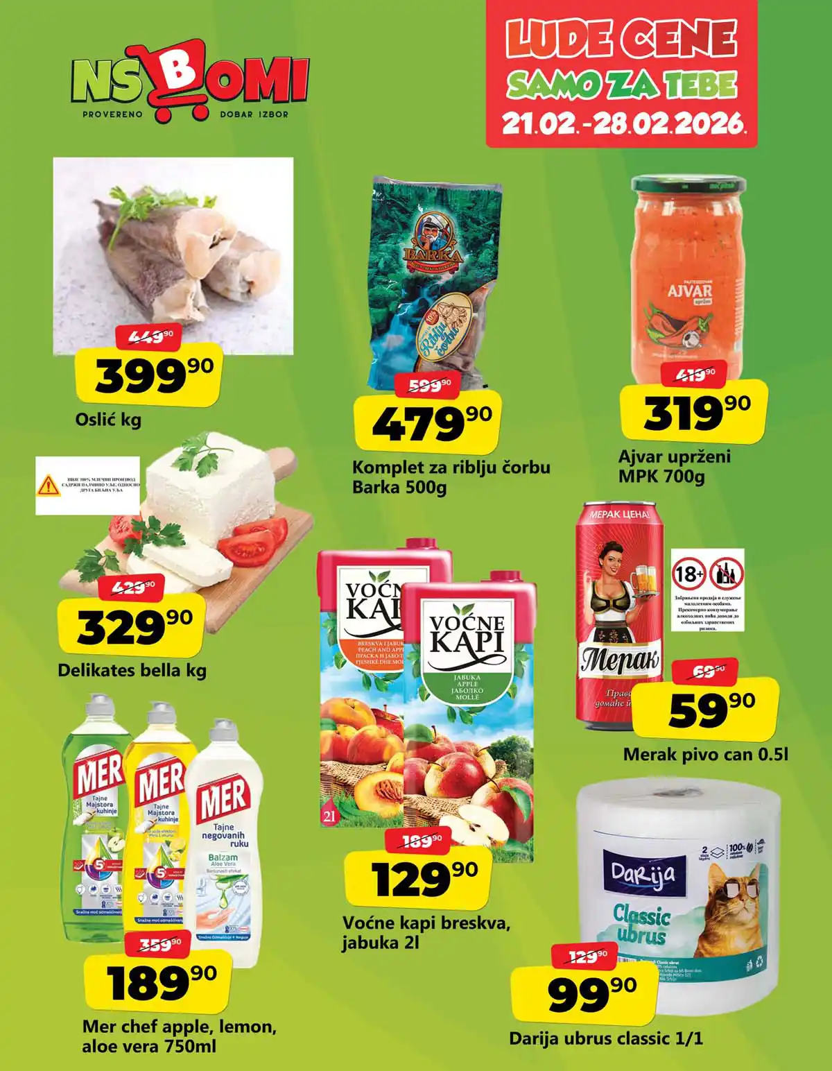 NS BOMI katalog lude cene na prehranu i kućne proizvode do 28. februara 2026