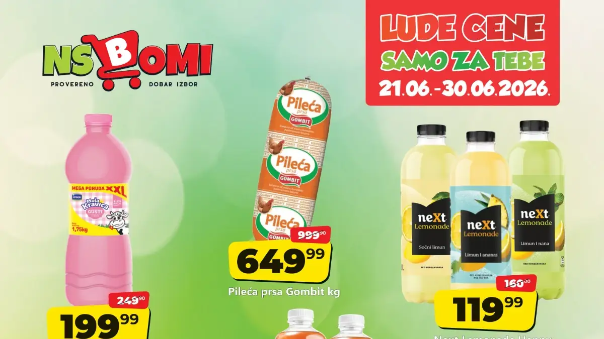 NS Bomi akcija od 21.06. do 30.06.2026 uz popuste do 35 odsto na prehranu, piće i proizvode za domaćinstvo