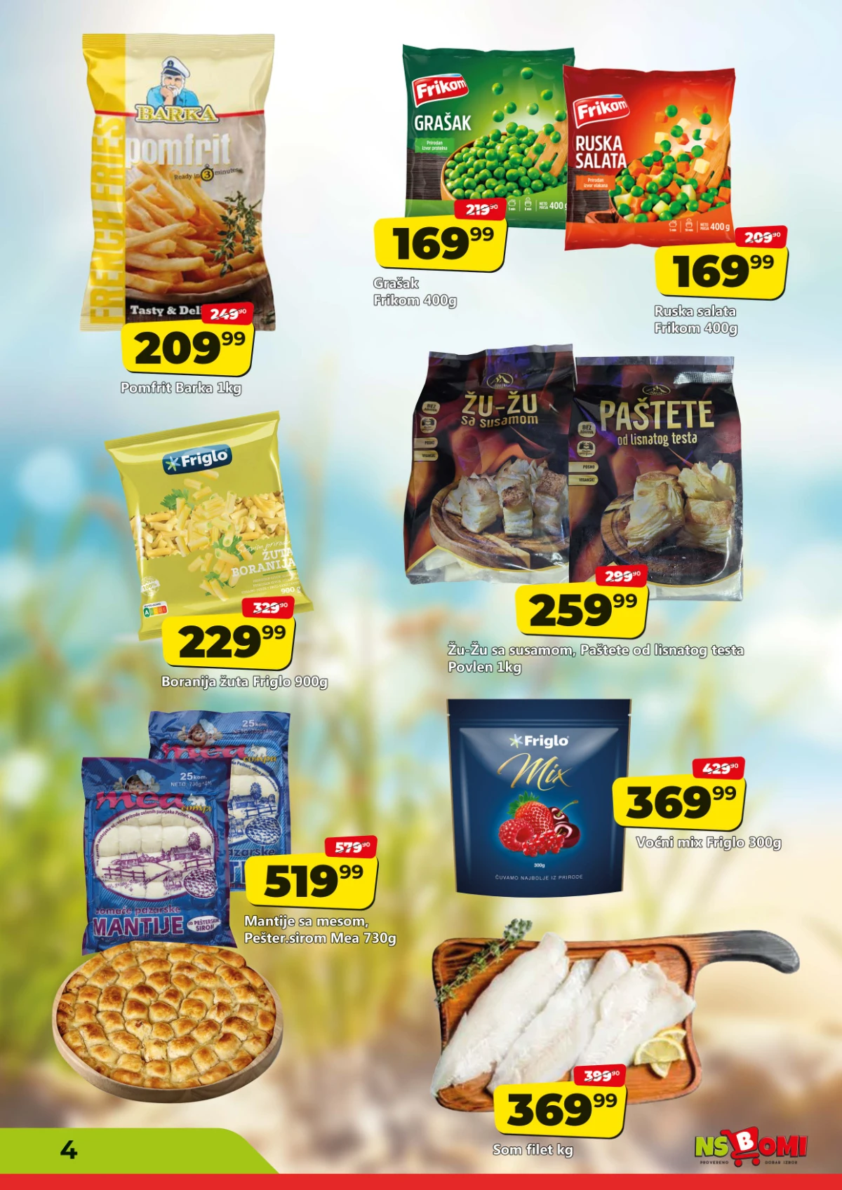 NS Bomi katalog strana 4 – zamrznuti program, riba, povrće i gotova jela na akciji