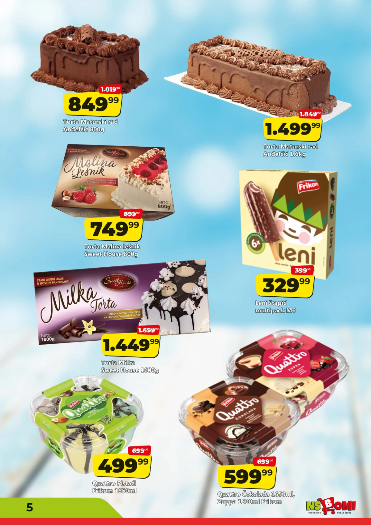 NS Bomi katalog strana 5 – sladoledi, torte i zamrznuti deserti po akcijskim cenama