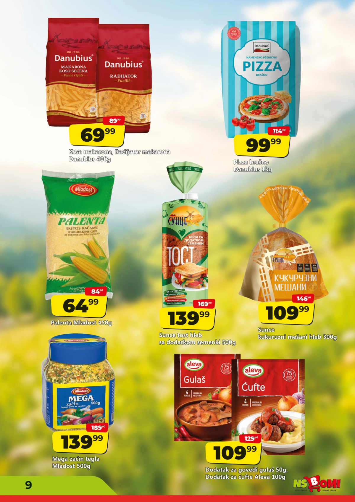 NS Bomi katalog strana 9 – brašno, testenina, palenta, hleb i dodaci jelima na akciji
