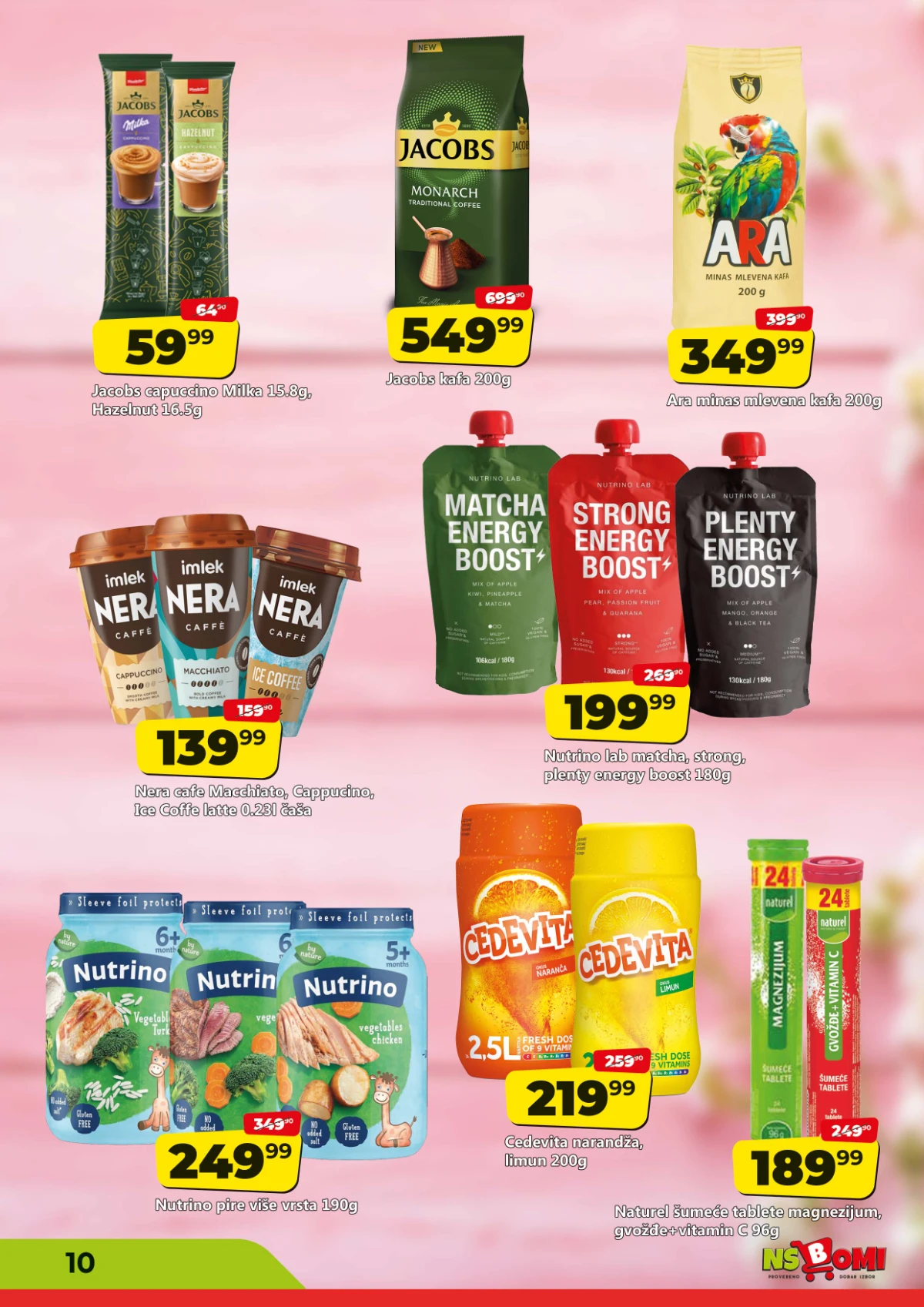 NS Bomi katalog strana 10 – kafa, napici, Cedevita, dečija hrana i vitamini na akciji