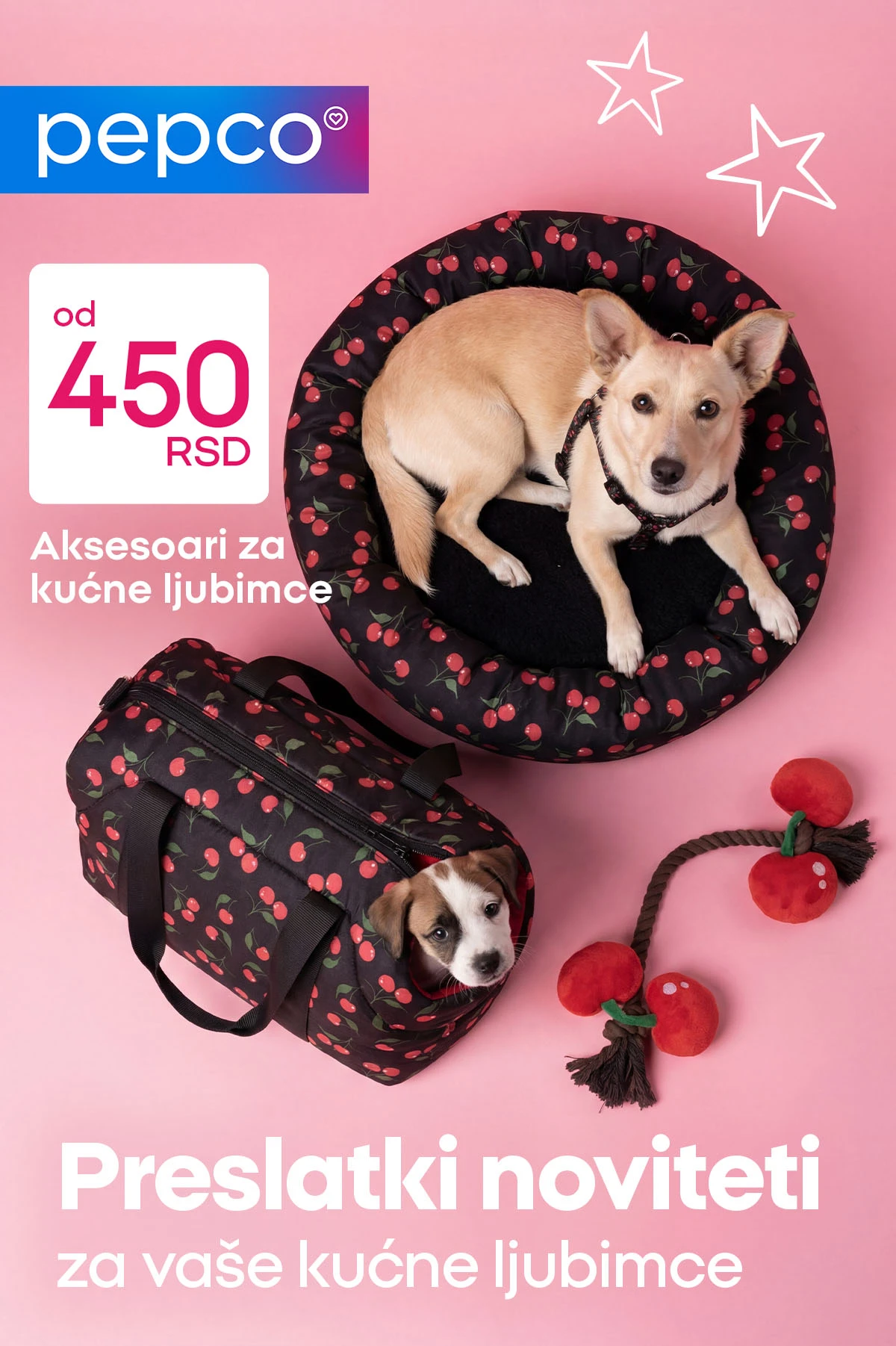 Pepco katalog kućni ljubimci krevet 900 RSD igračka 550 RSD tunel 600 RSD torba 450 RSD