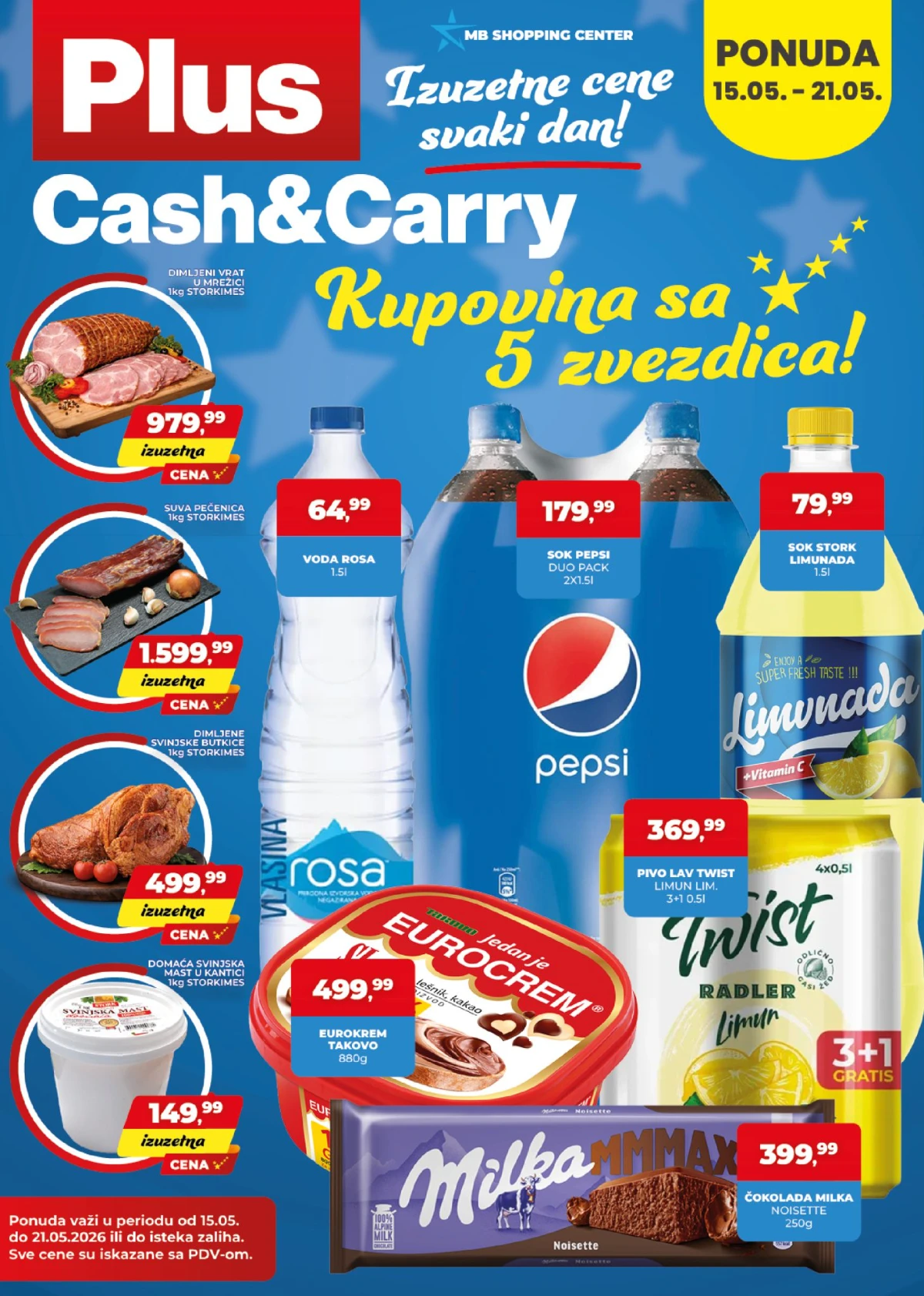 Plus Cash & Carry akcija maj 2026 – Pepsi duo pack 179,99 din, Eurokrem 499,99 din i Persil 9kg na sniženju do 21.05.2026