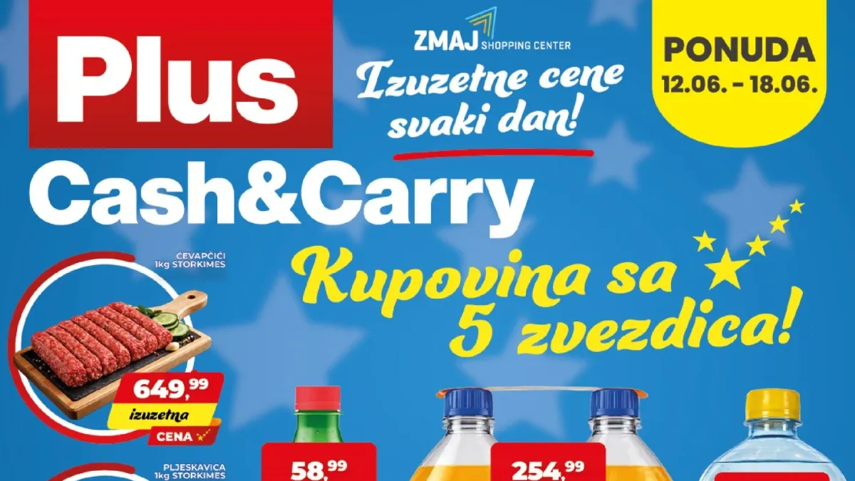 Plus Cash&Carry Zmaj akcija do 18.06.2026 – prehrambeni proizvodi, piće, meso i kućna hemija po sniženim cenama