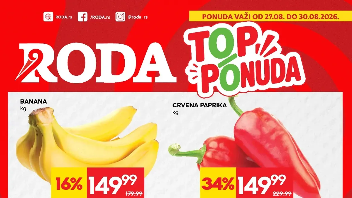 Roda TOP ponuda od 27.08. do 30.08.2026. – akcija na sveže meso, voće, povrće, mlečne proizvode i kućnu hemiju