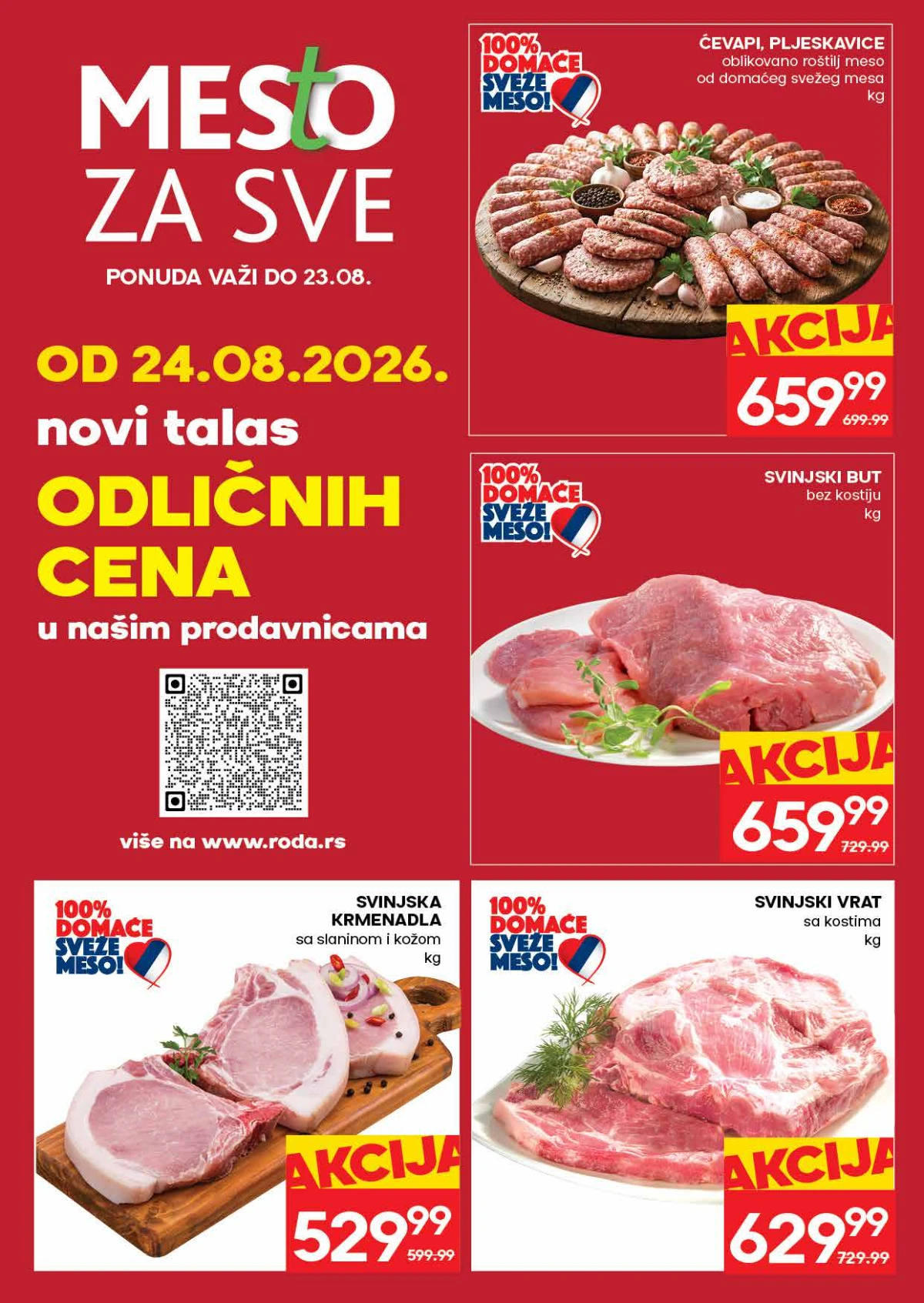 Roda katalog do 30.08.2026. – ćevapi, pljeskavice, svinjski but i svinjski vrat