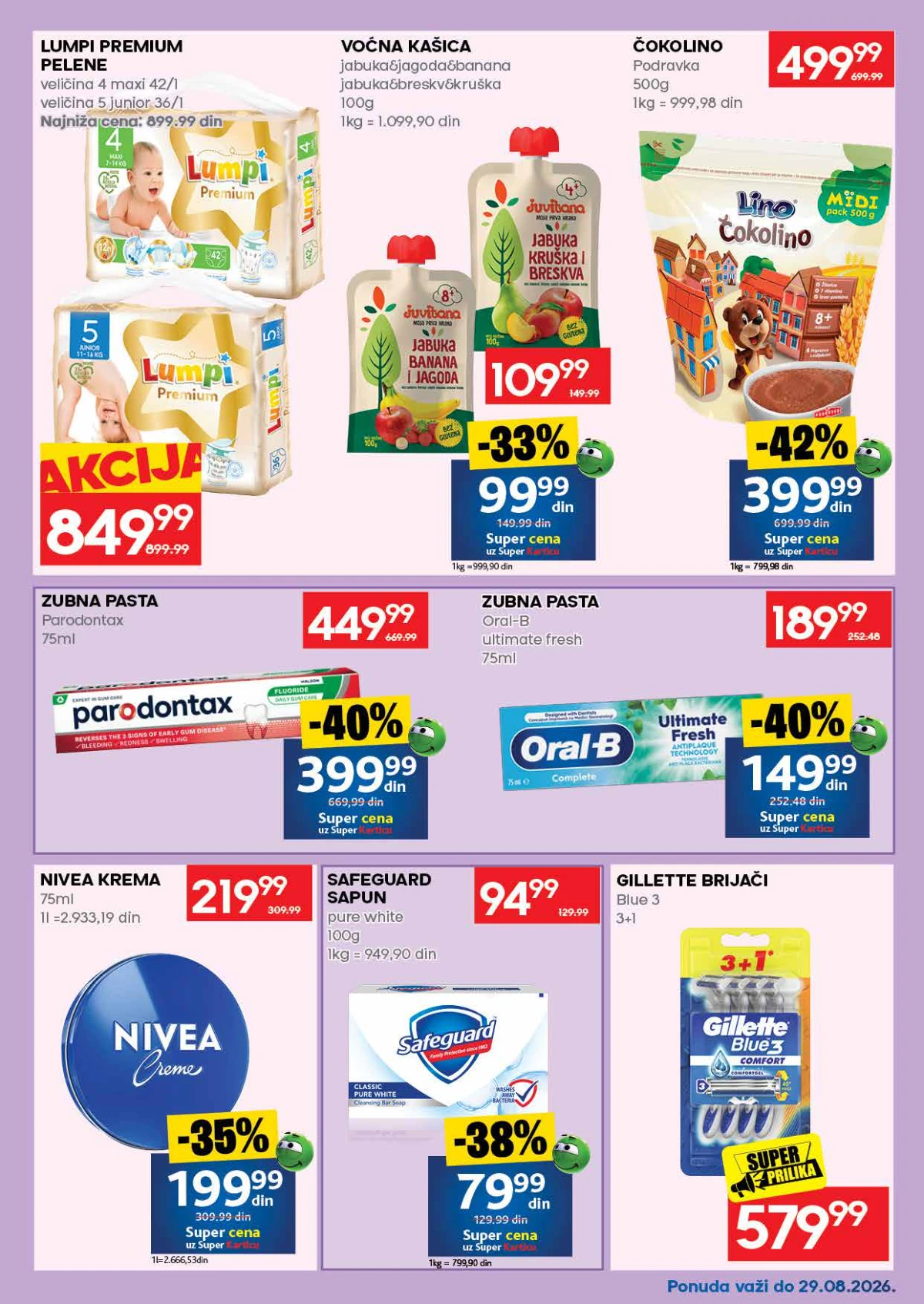 Roda katalog do 30.08.2026. – Čokolino, Lumpi pelene, Parodontax, Oral-B, Nivea i Safeguard