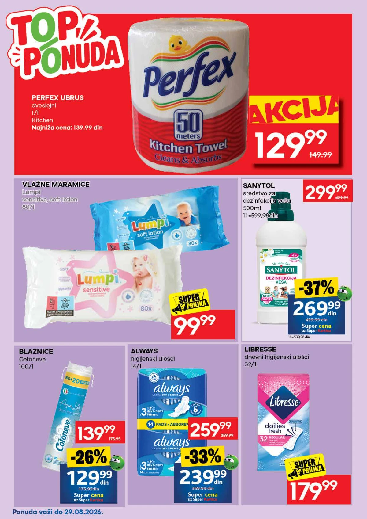Roda katalog do 30.08.2026. – Sanytol, Always, Perfex, Lumpi, Libresse i Cotoneve