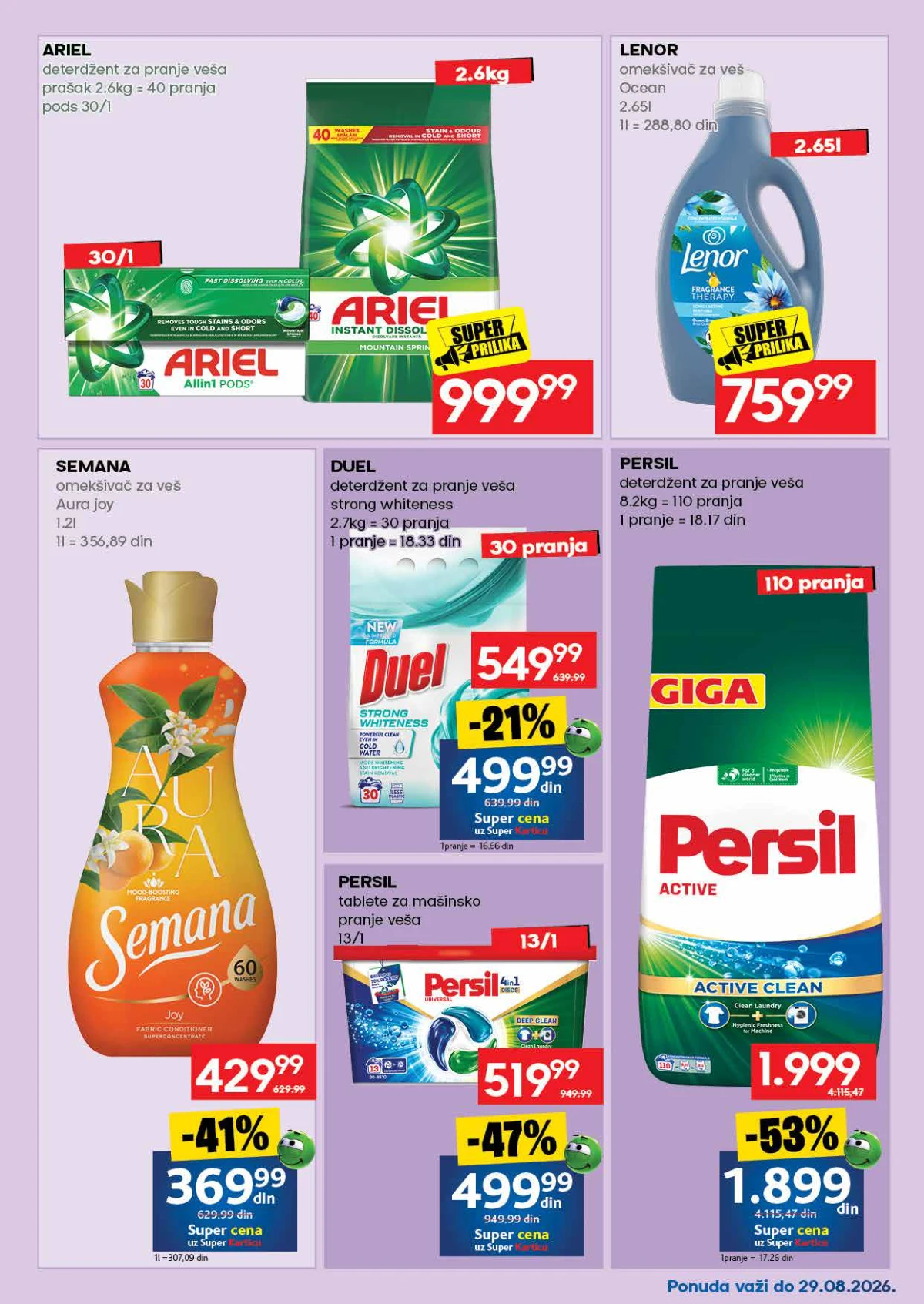 Roda katalog do 30.08.2026. – Persil, Ariel, Lenor, Duel i Semana proizvodi za pranje veša