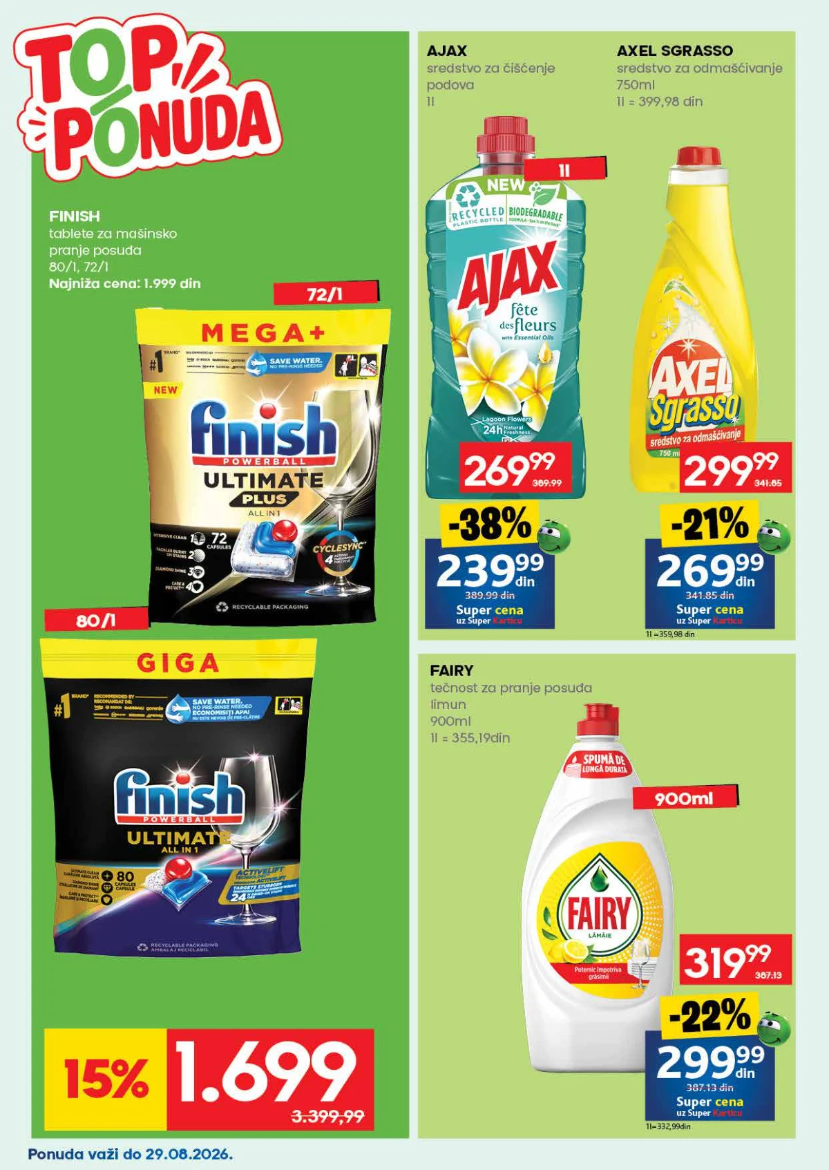 Roda katalog do 30.08.2026. – Finish, Ajax, Axel Sgrasso i Fairy sredstva za domaćinstvo