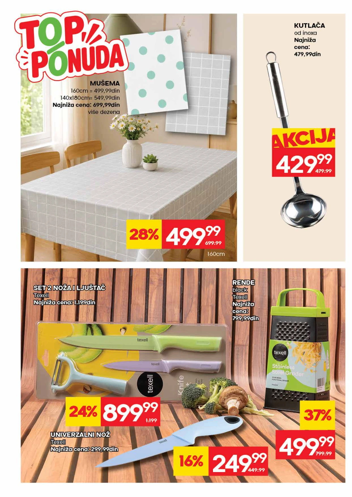 Roda katalog do 30.08.2026. – Texell rende, set noževa, univerzalni nož, kutlača i mušema