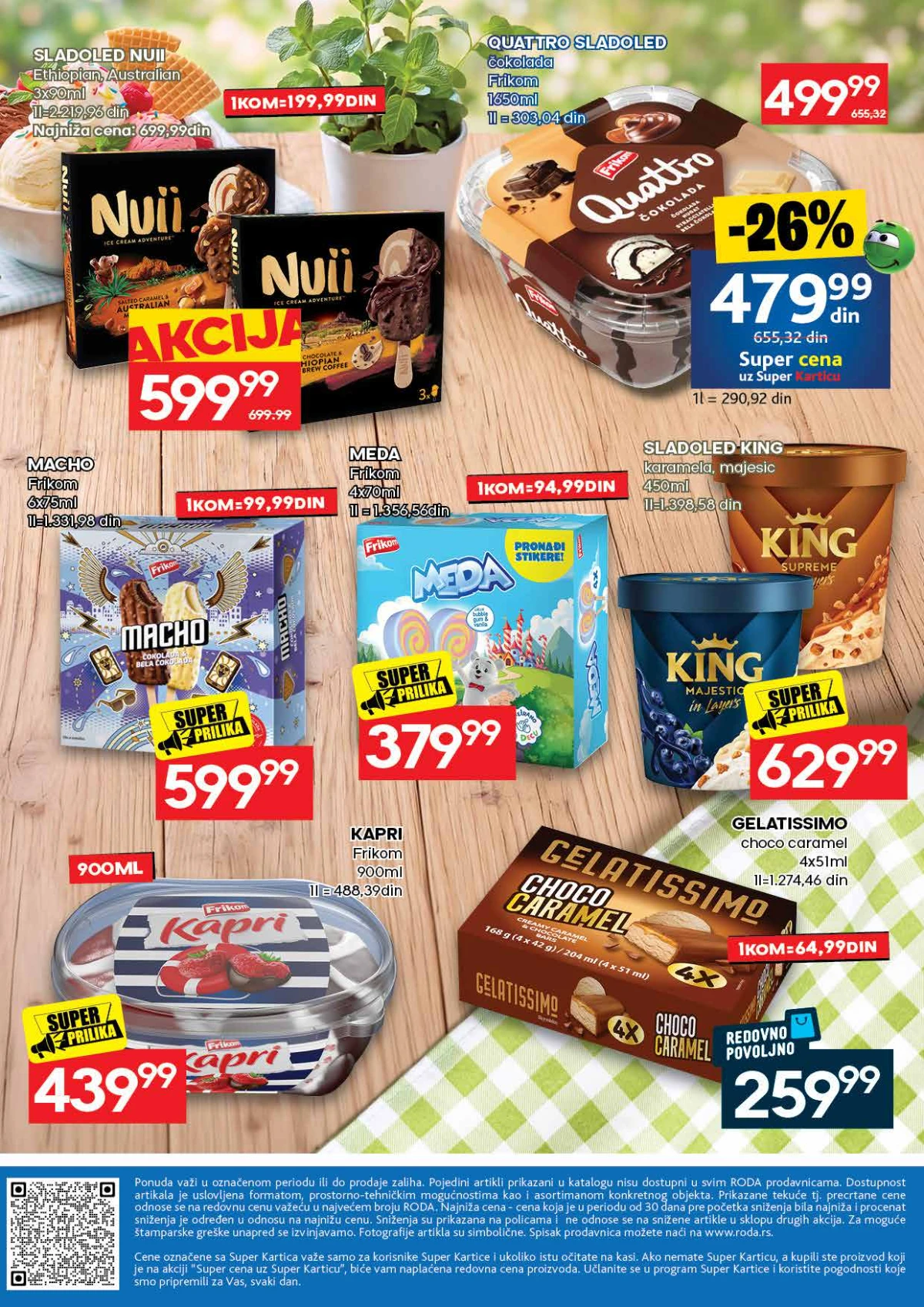 Roda katalog do 30.08.2026. – Frikom Quattro, Macho, Kapri, King, Meda i Nuii sladoledi