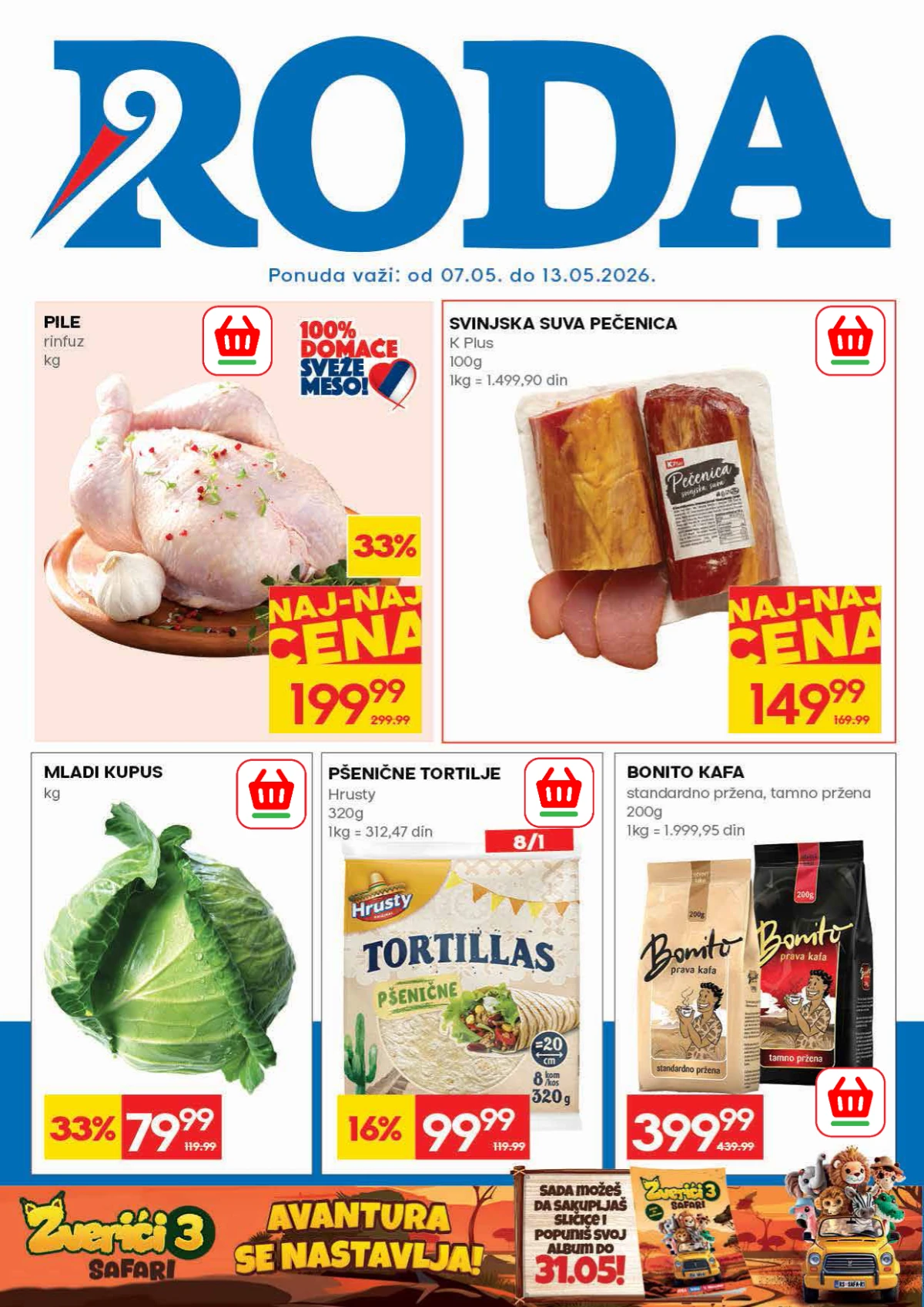 Roda akcija do 43% – domaća kobasica, ABC krem sir, pile i kafa po akcijskim cenama