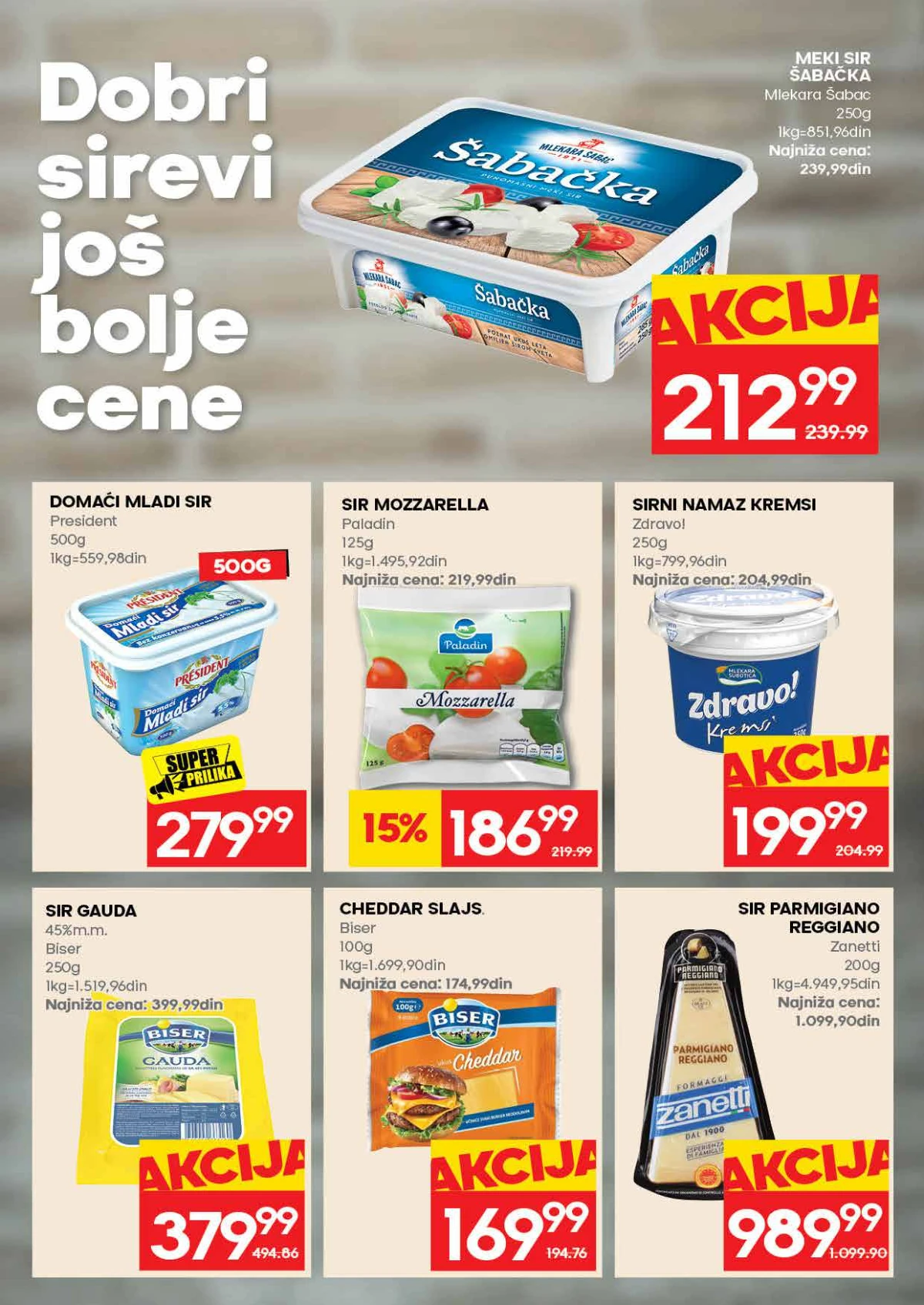 Roda katalog strana 9 – mladi sir, mozzarella, gauda, cheddar i parmigiano reggiano na akciji