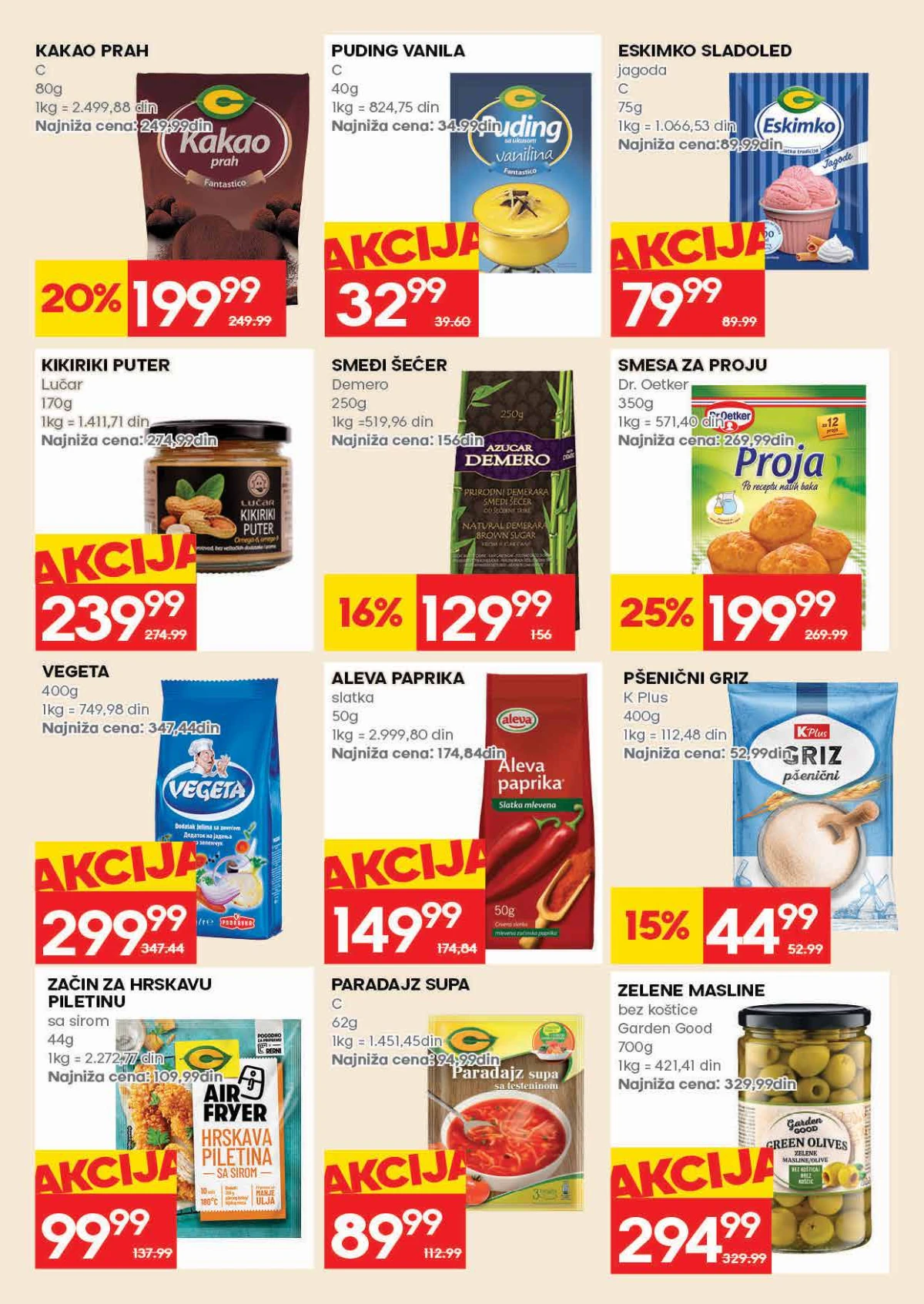 Roda katalog strana 19 – kakao, puding, kikiriki puter, Vegeta, paprika i osnovne namirnice na akciji