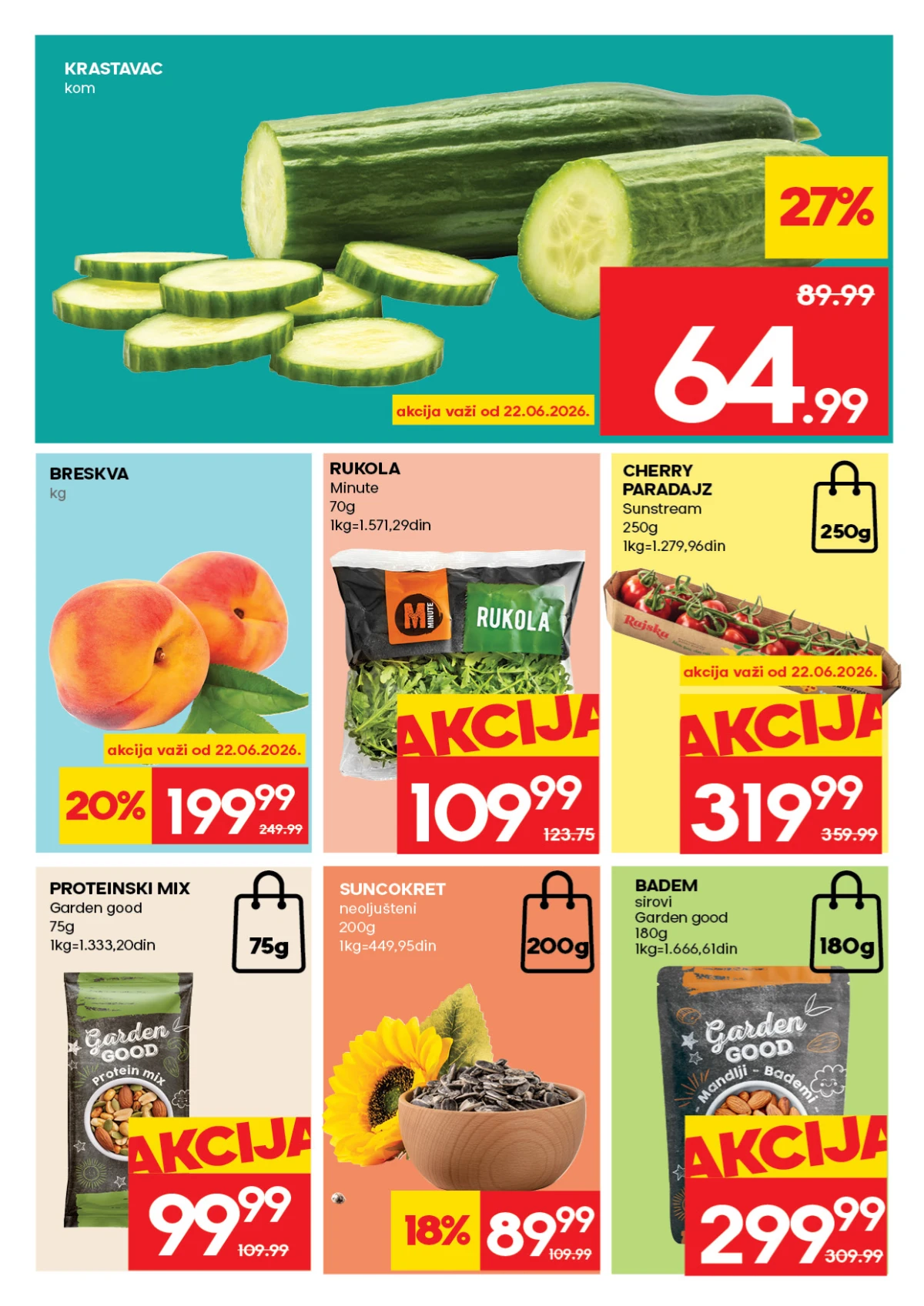 Roda katalog strana 3 – krastavac, breskve, rukola i cherry paradajz na akciji