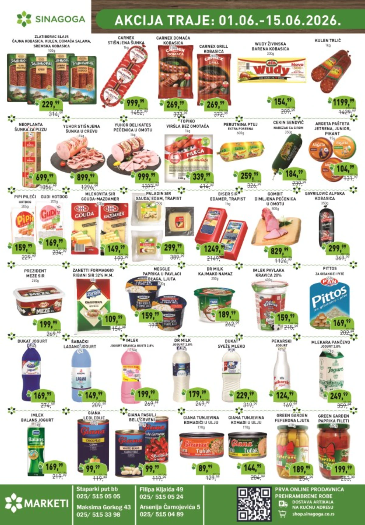 Sinagoga katalog od 01.06. do 15.06.2026 – kobasice, šunke, sirevi, jogurt i mlečni proizvodi na akciji