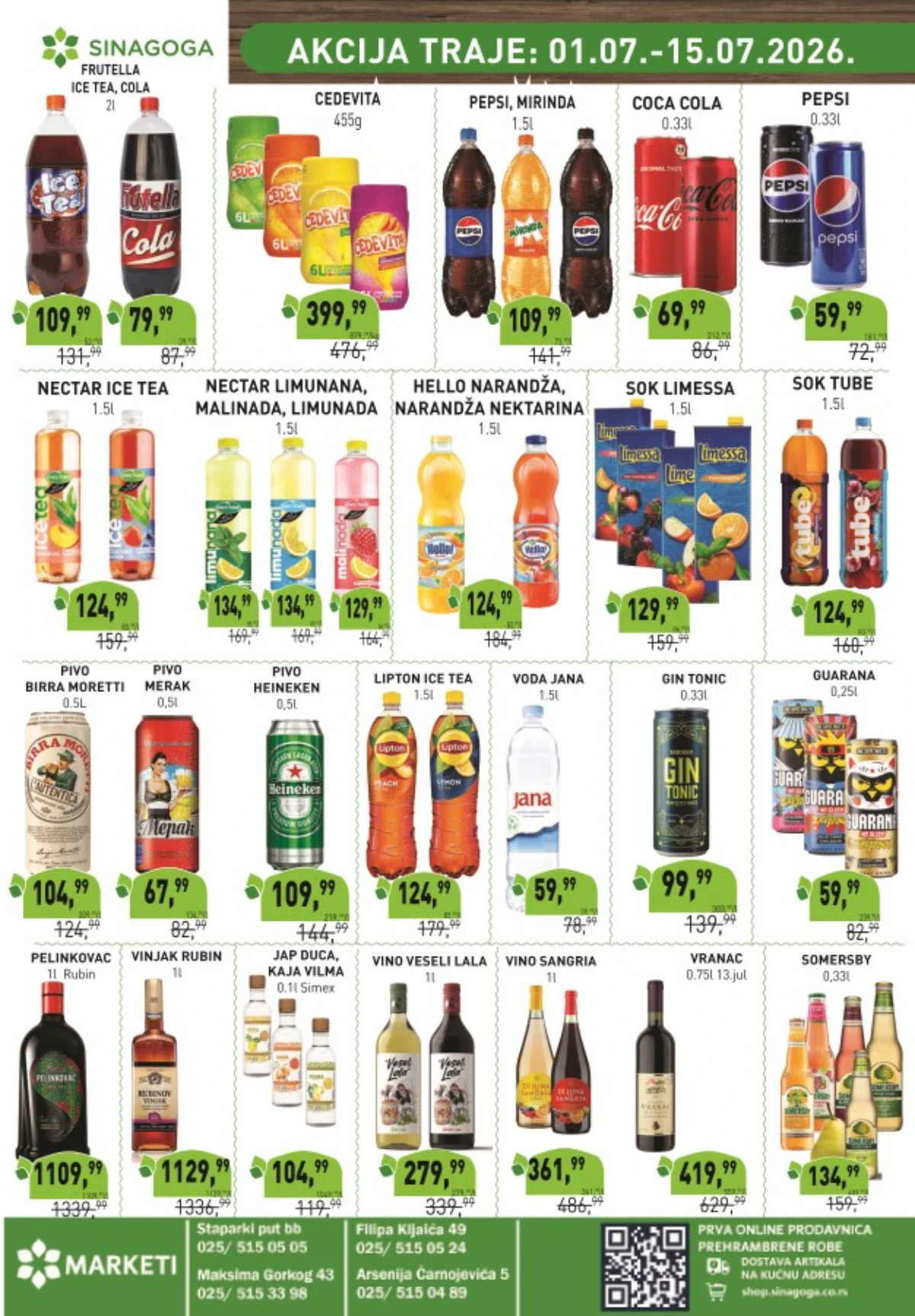 Sinagoga akcija do 15.07.2026. – sokovi, gazirana pića, voda, pivo i vina na sniženju