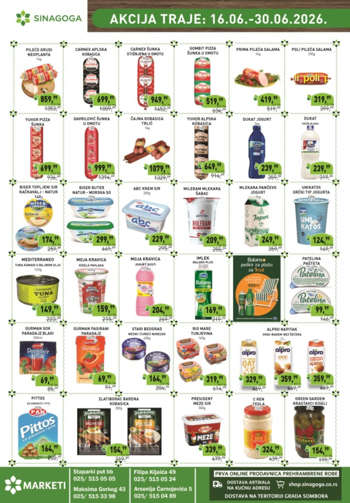 Sinagoga katalog do 30.06.2026 – kobasice, šunke, sirevi, jogurt i mlečni proizvodi
