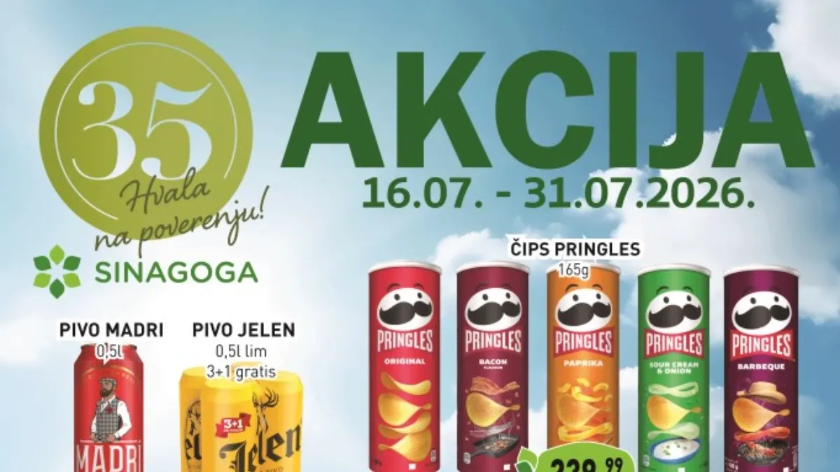 Sinagoga katalog 16.07. do 31.07.2026. – akcija na prehranu, piće, kućnu hemiju, kozmetiku i proizvode za domaćinstvo