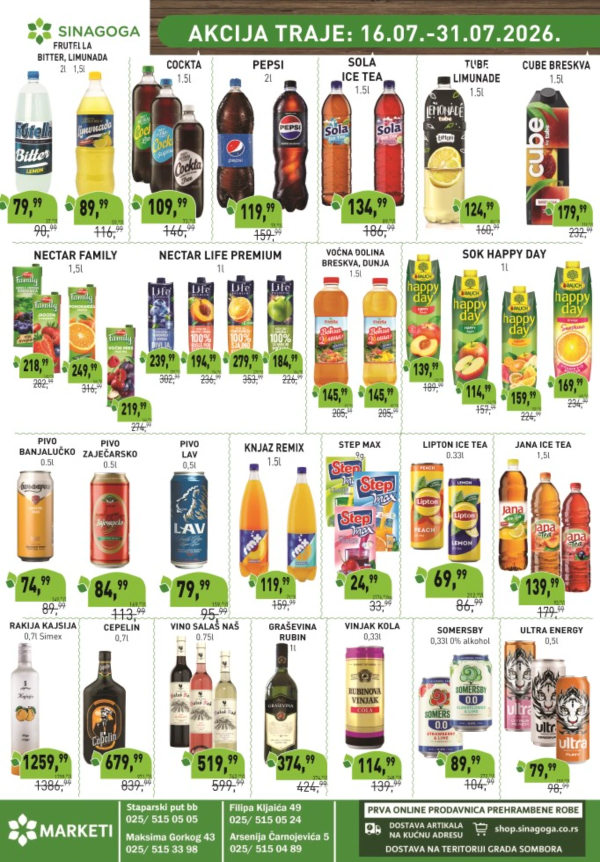 Sinagoga katalog 16.07. do 31.07.2026. – sokovi, gazirana pića, pivo, vino, rakija i druga pića na akciji