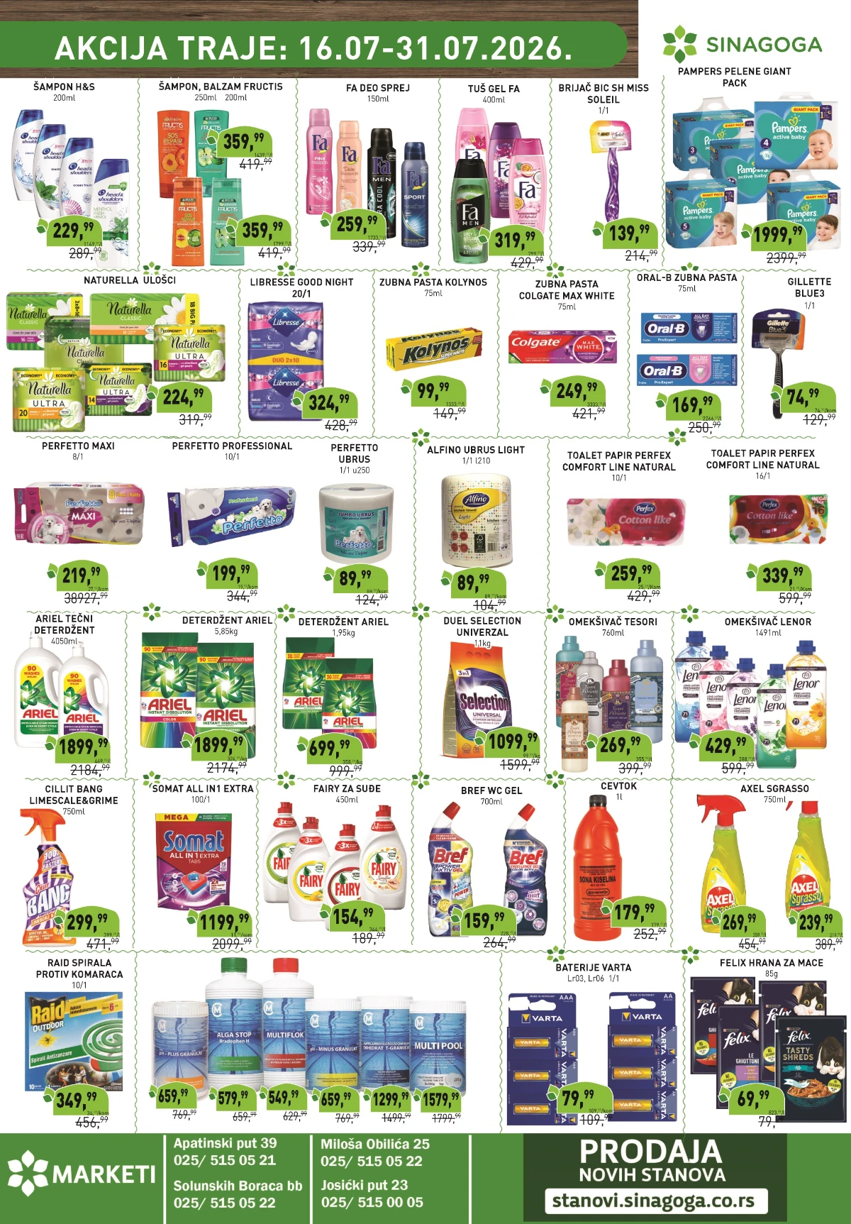 Sinagoga katalog 16.07. do 31.07.2026. – kućna hemija, deterdženti, kozmetika, pelene i sredstva za čišćenje