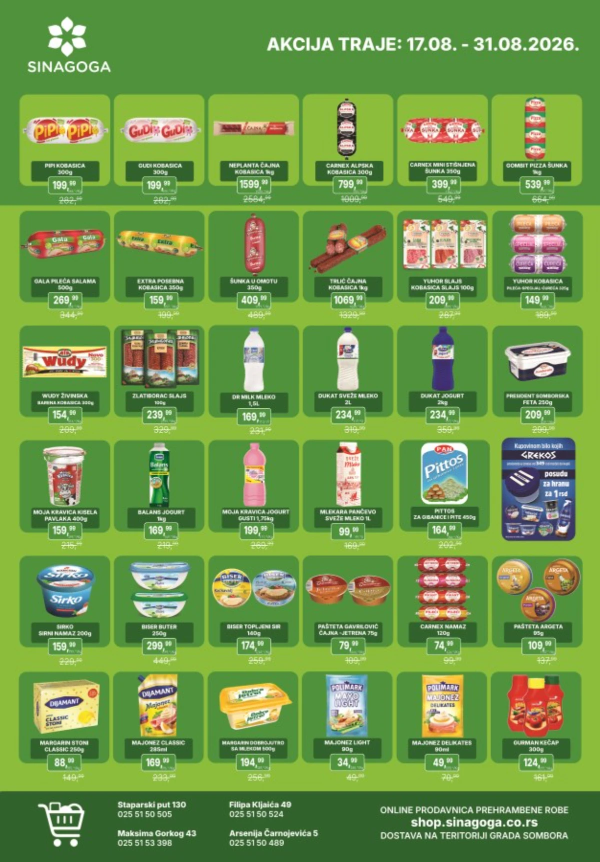 Sinagoga katalog do 31.08.2026. – akcije na suhomesnate i mlečne proizvode