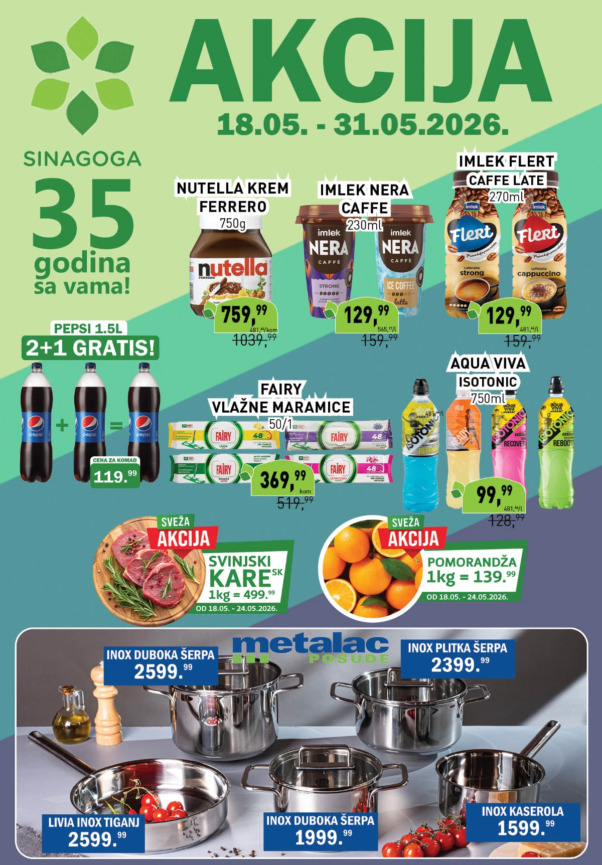 Sinagoga katalog akcija 18.05–31.05.2026 – prehrana, piće, hemija i kućne potrepštine na sniženju