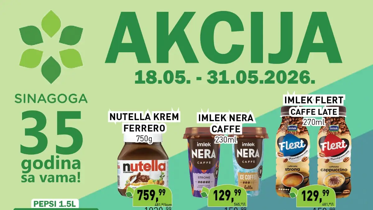 Sinagoga katalog akcija 18.05–31.05.2026 – prehrana, piće, hemija i kućne potrepštine na sniženju