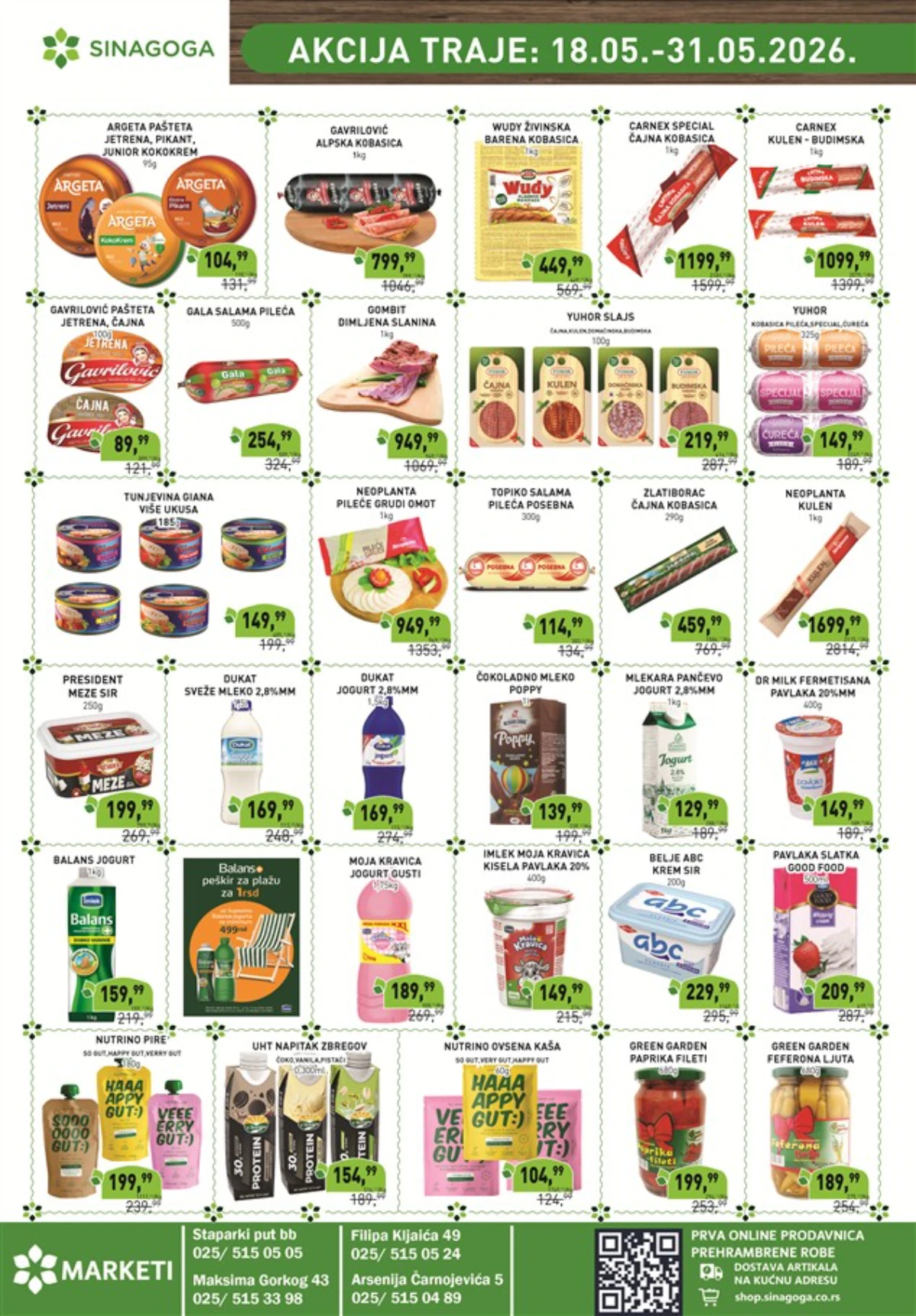 Sinagoga katalog akcija 18.05–31.05.2026 – kobasice, paštete, jogurt i mlečni proizvodi po sniženim cenama