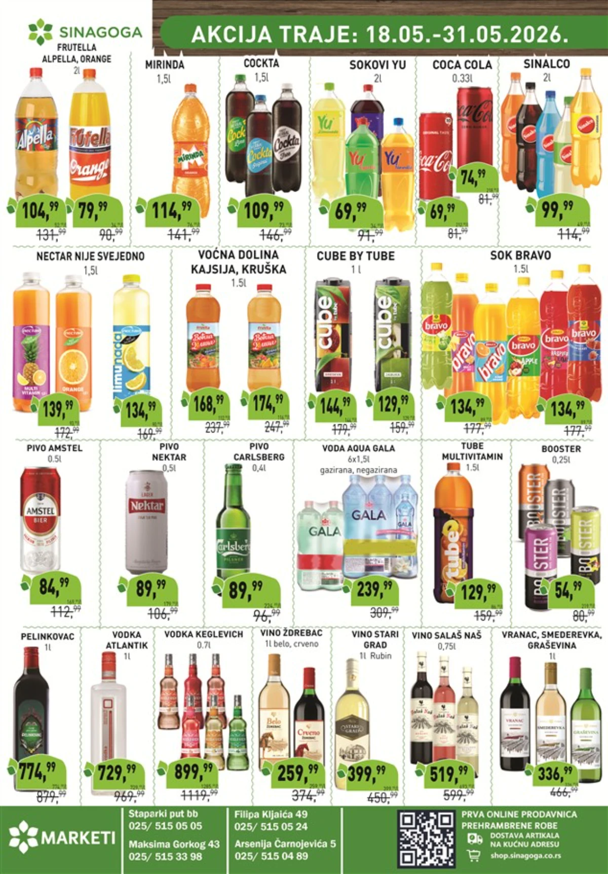 Sinagoga akcija piće 18.05–31.05.2026 – sokovi, voda, pivo i vino po sniženim cenama