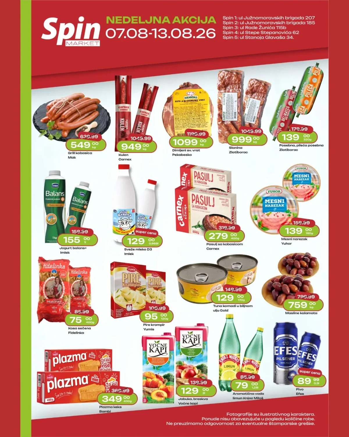 Spin Market nedeljna akcija do 13.08.2026. – suhomesnati proizvodi, mleko, jogurt, Plazma, piće i druge namirnice po akcijskim cenama