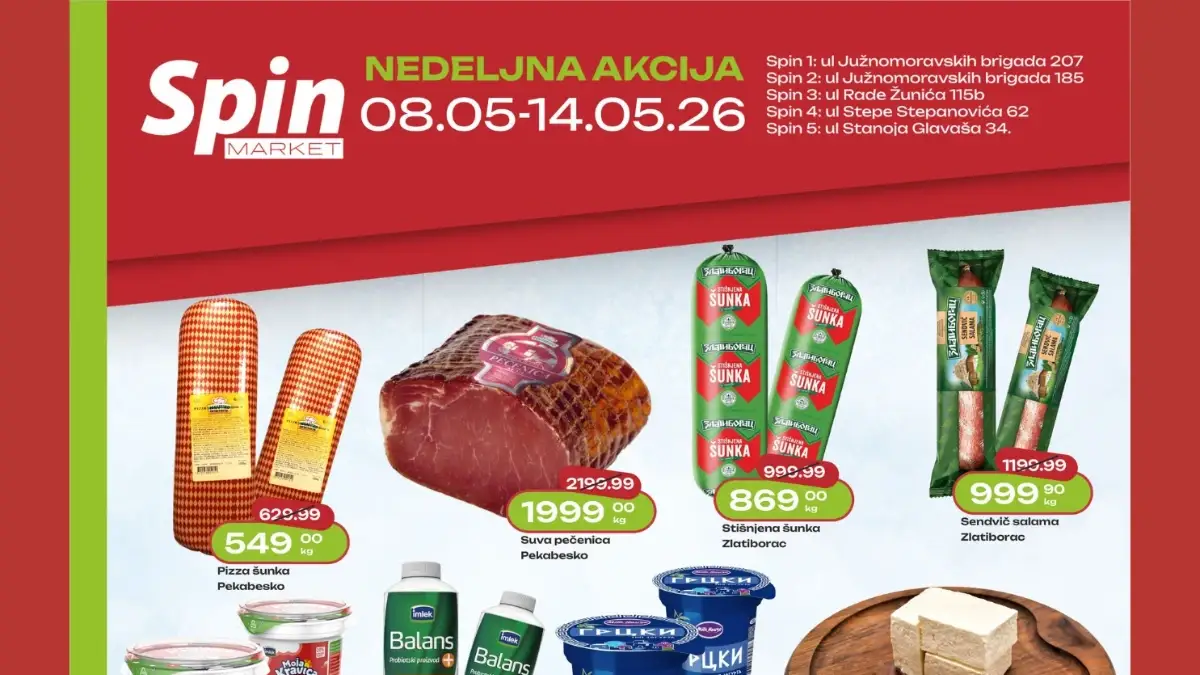 Spin nedeljna akcija do 14.05.2026 – pečenica, šunka, Milka i Persil po akcijskim cenama