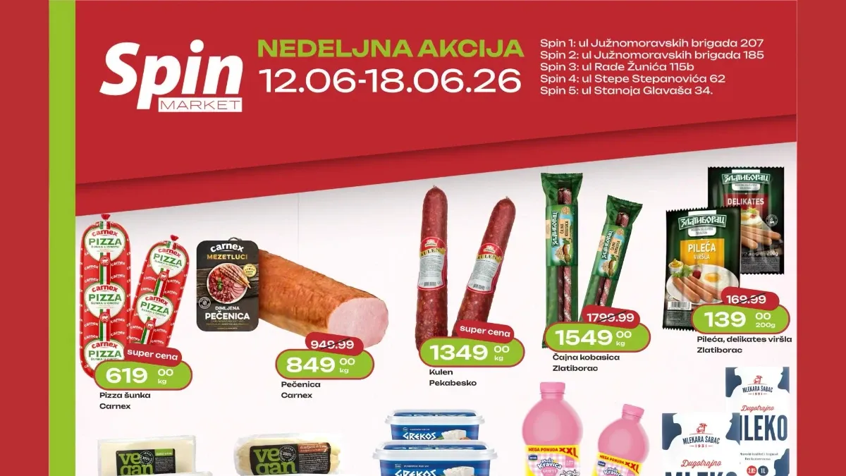 Spin Market katalog do 18.06.2026 – kulen, pečenica, mleko, Plazma i Persil na akciji