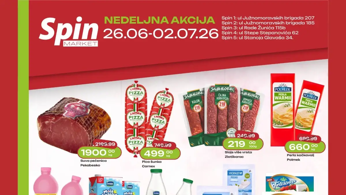 Spin Market akcija do 43% popusta – nova nedeljna ponuda važi od 26.06. do 02.07.2026